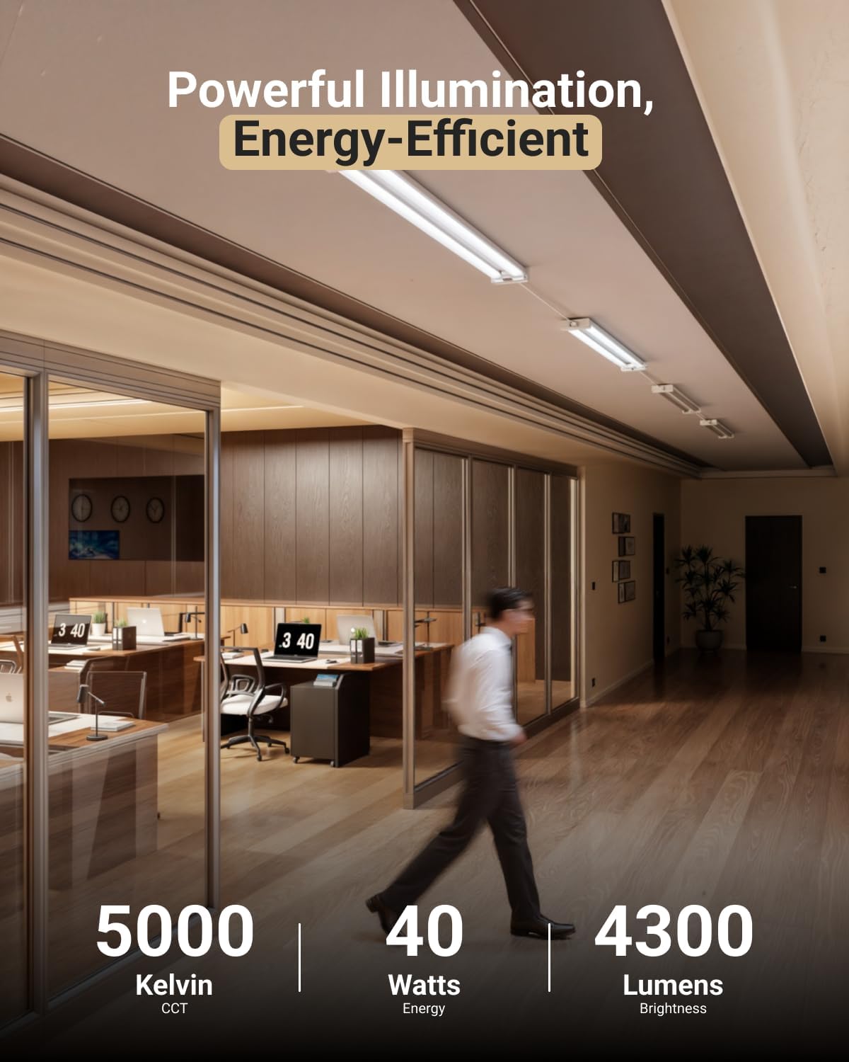 Sunco Motion Sensor 4ft LED Shop Light, Garage Lights Ceiling LED Plug-in Fixtures, 40W, 5000K Daylight, 4300 Lumens, Frosted, Motion Activated, Linkable Suspension Mount, ETL 2 Pack.