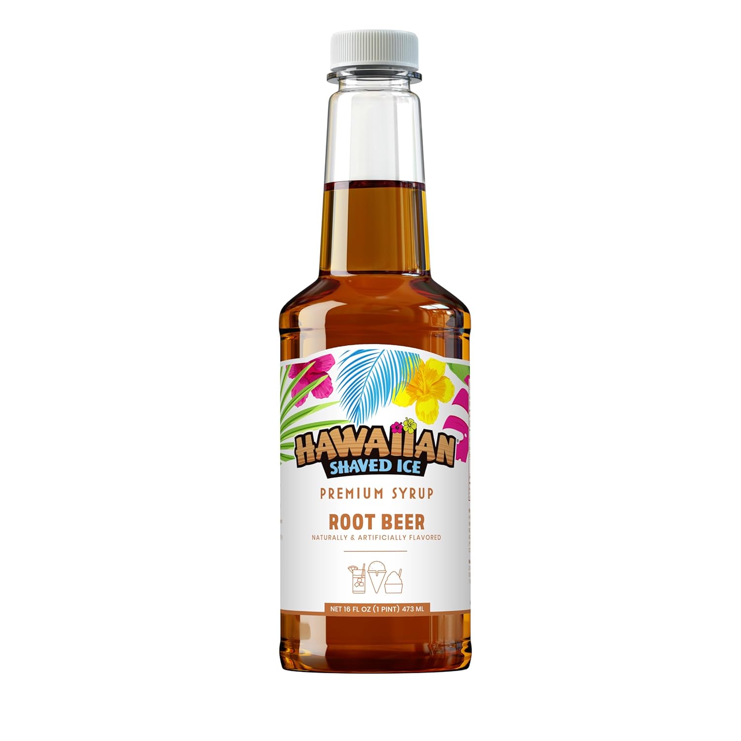 Hawaiian Shaved Ice Root Beer Syrup - Nut Soy Dairy Free - Flavor Fluffy Crunchy Snow Cones - Shelf Stable - Makes 8 Servings - 16 ounces