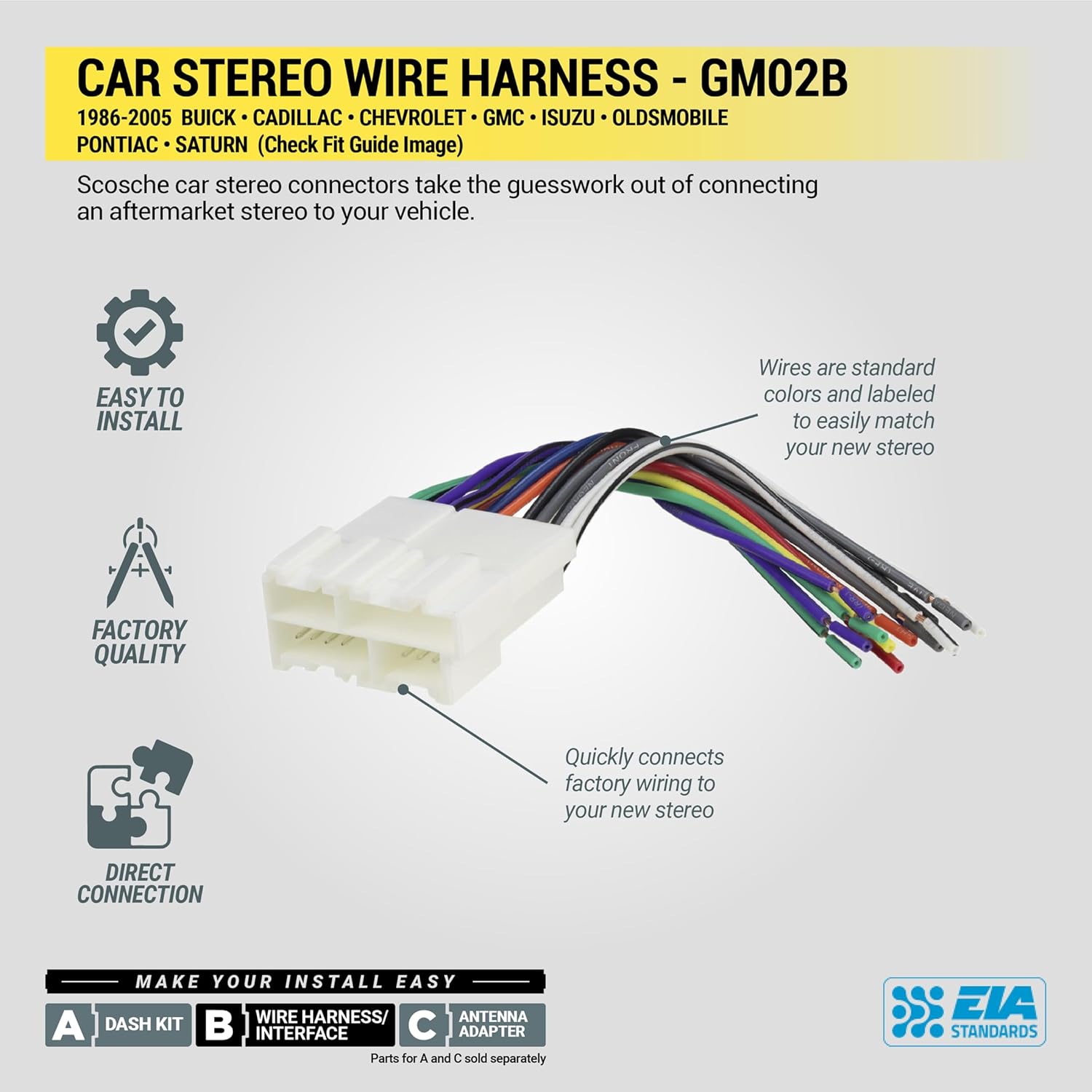 GM02B Car Stereo Wiring Harness with Crimp Connectors Compatible with Select Non-Amplified 1986-2005 General Motors Vehicles - Check Vehicle List in Images to Verify Your Model