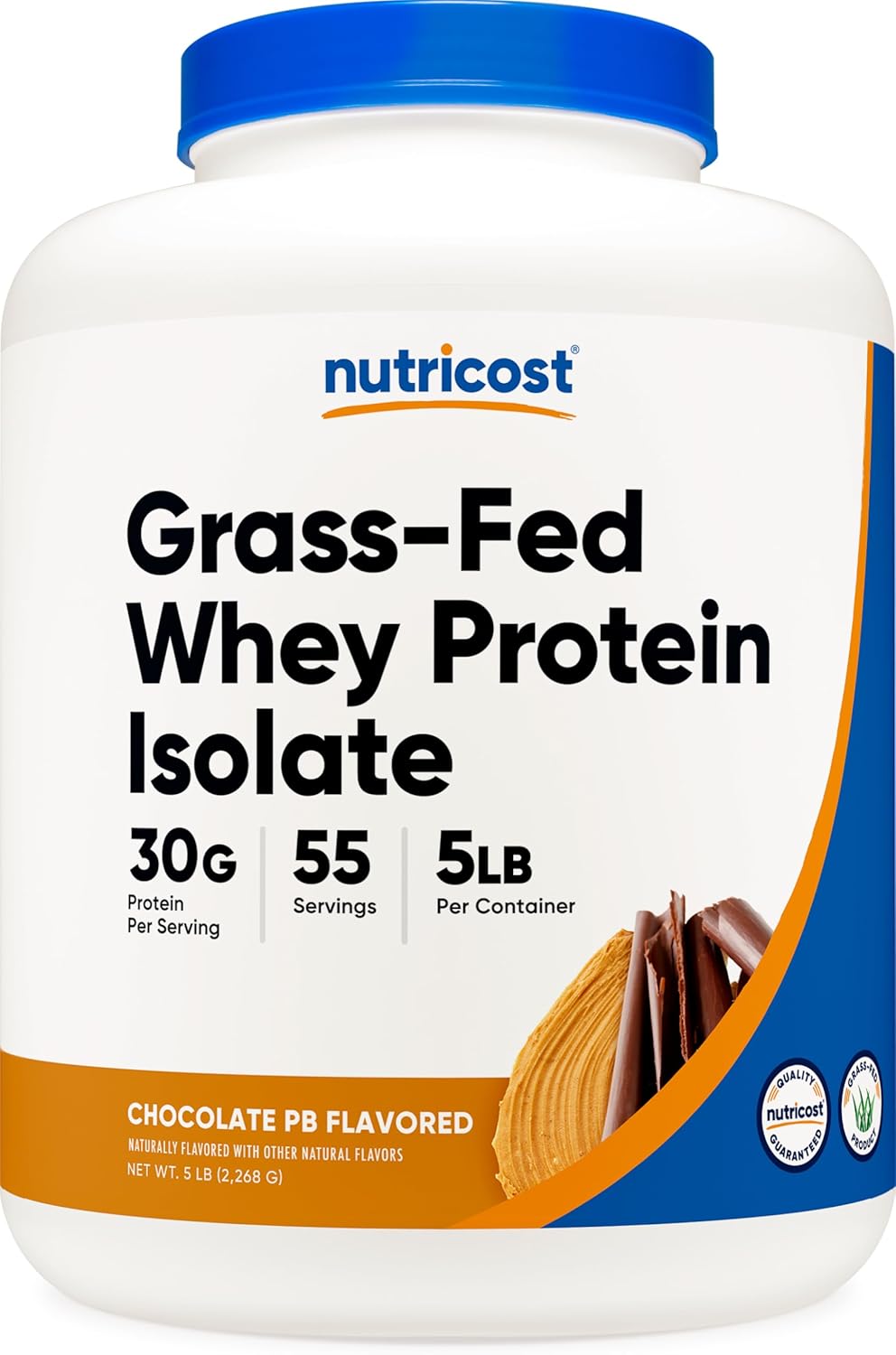 Nutricost Grass-Fed Whey Protein Isolate (Unflavored) 5LBS - rBGH Free, Non-GMO Gluten Free