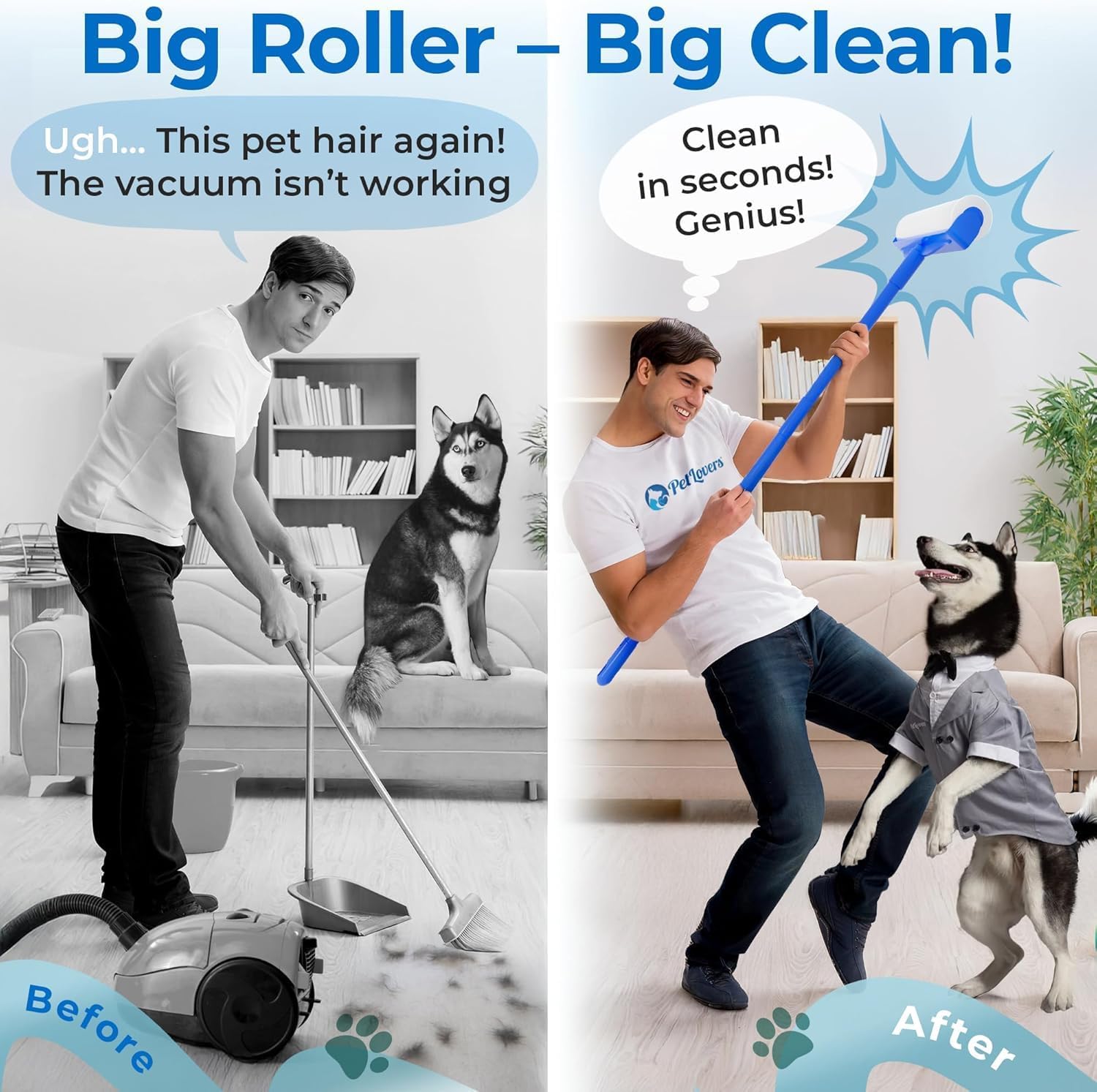 PetLovers Large Lint Roller with 3 Refills ¨C 400 Total Sheets for Tackling Pet Hair, Extra Large Floor and Carpet Roller for Homes with Pets, Perfect for Floors, Furniture, and Loving Pet Owners