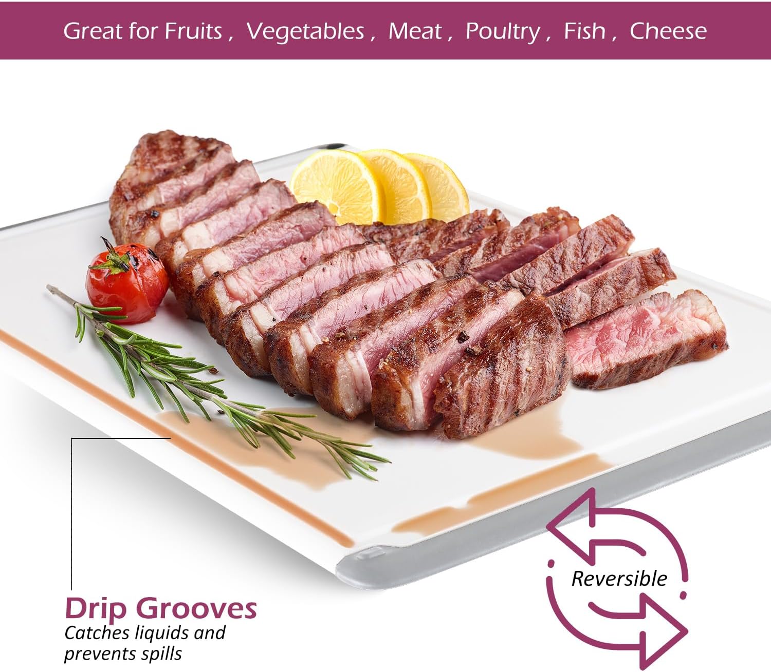 Large Cutting Boards for Kitchen - Dishwasher Safe Non-Slip Cutting Boards with Juice Grooves, Easy Grip Handles - Large and Thick Chopping Board (Grey)