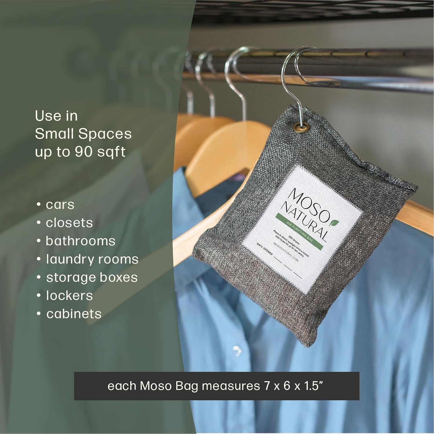 Mos Natura Ai Purifyin Ba 200 ( Pack Premiu Bambo Charcoa Odo Absorbe fo Hom Ca Close Odo Eliminator Smal Roo Deodorize Ca Ai Freshene Lon Lastin Charcoa Bags