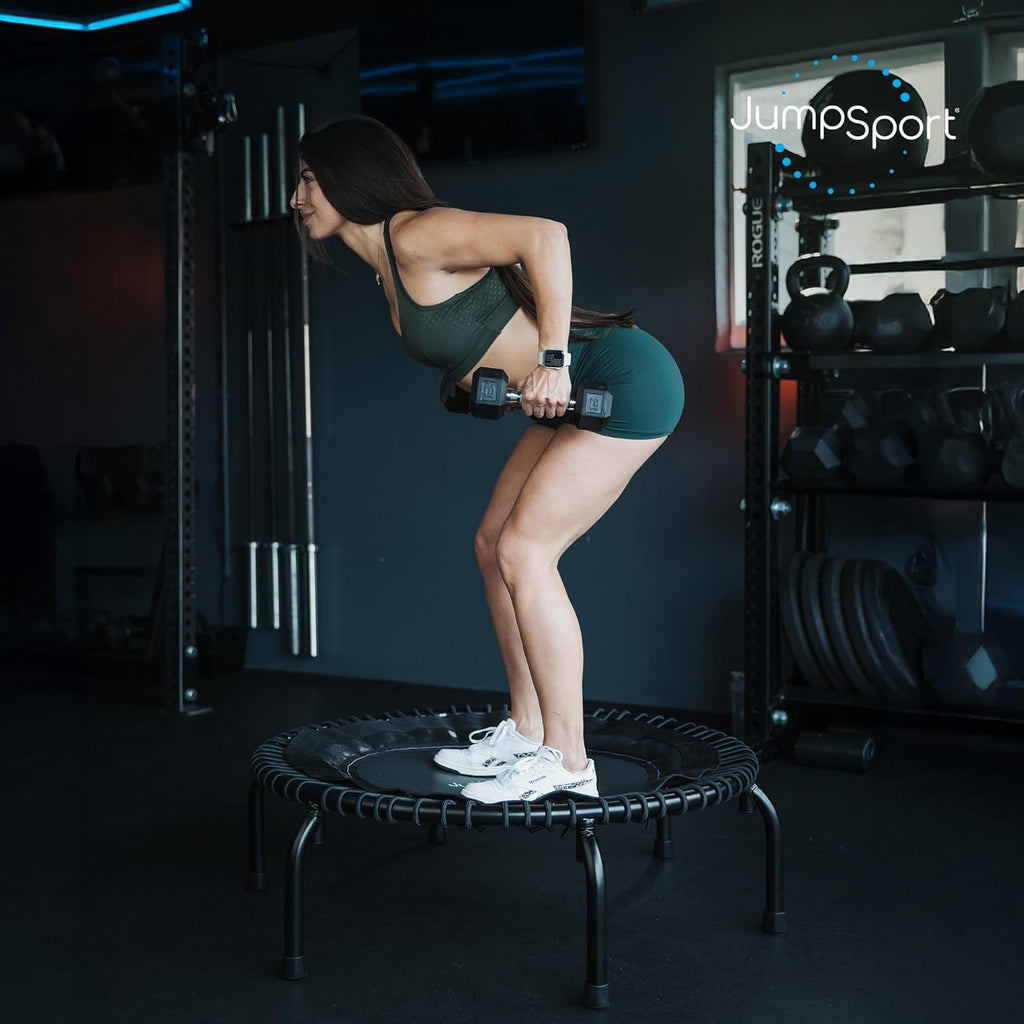 JumpSport Essential Steel-Frame Adult Mini Fitness Trampoline, 39inch, Models 220, 230 & 250 - Indoor Rebounder Exercise & Workout Equipment w/ No-Tip Stable Arched Legs, 250 Lbs Weight Rating