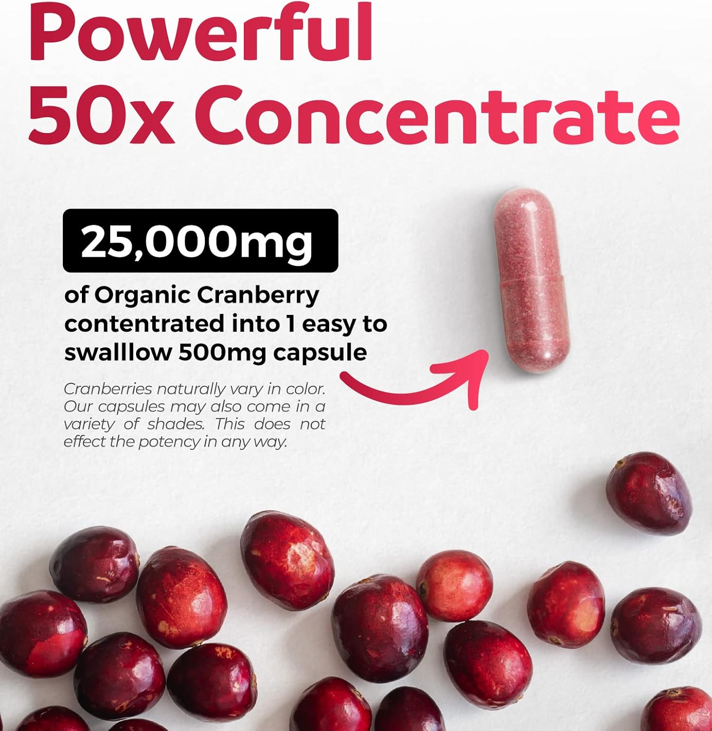 Organic Cranberry Extract Capsules - Super 50X Potency Cranberry Pills for Women to Support Urinary Tract Bladder and Kidney - Vegan Non-GMO USDA Organic North American Sourced (4 Month Supply)