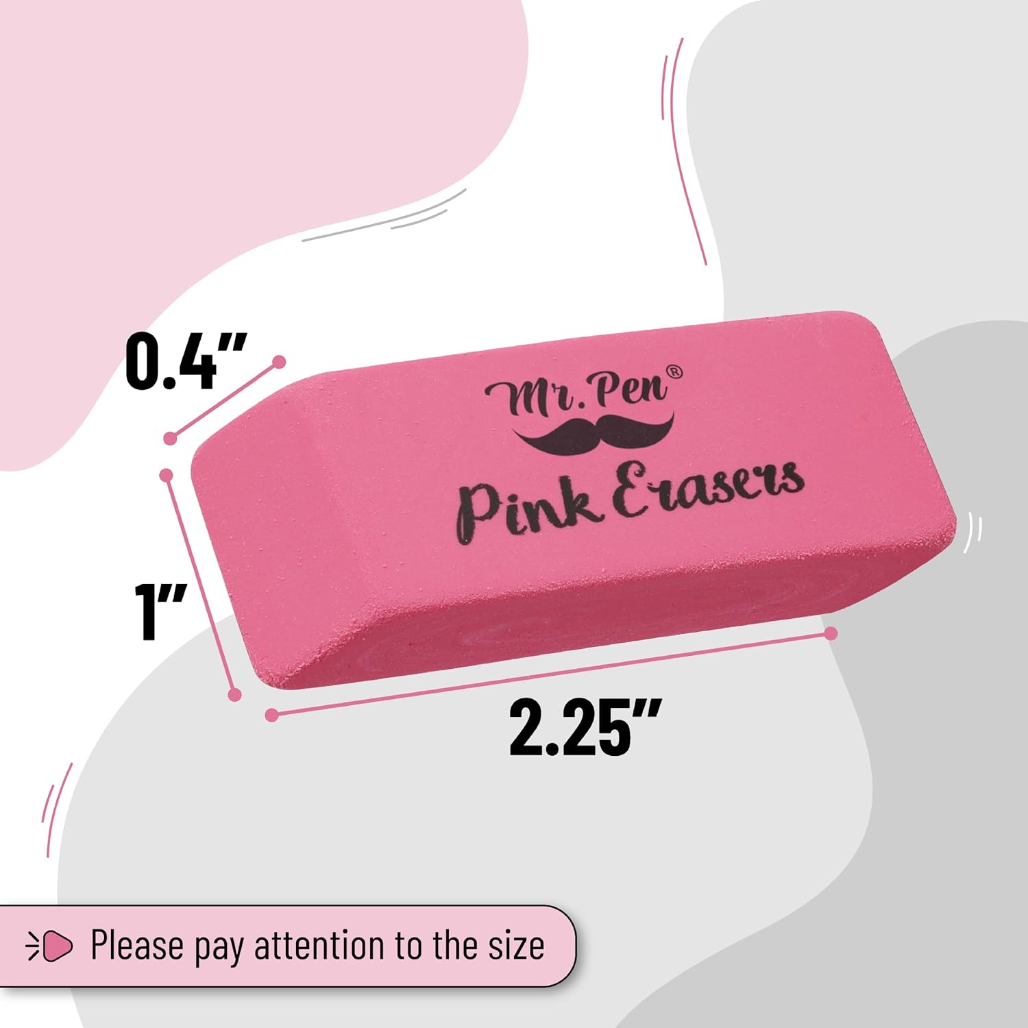 Pink Pencil Erasers, Large, Pack of 12