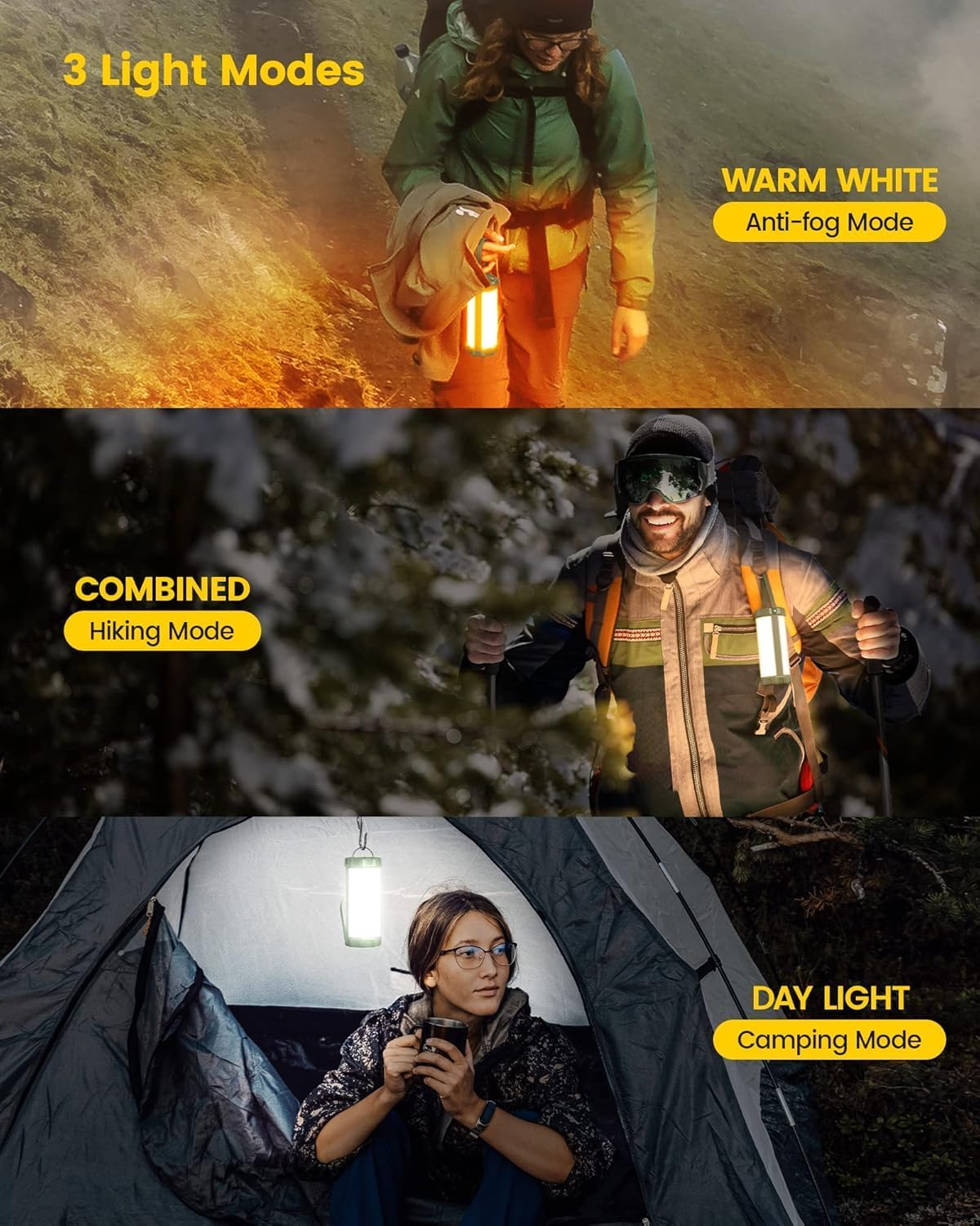 Glocusent 106 LED Camping Lights, Up to 80Hrs, 5000mAh Camping Lantern Rechargeable with 5 Brightness 3 Modes & SOS, IP68 Waterproof, Max 1200LM, Lanterns for Power Outages Hiking Emergency Hurricane
