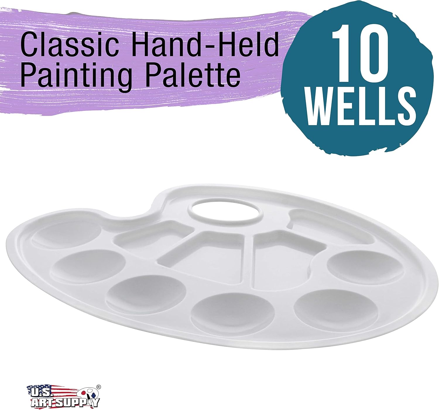 U.S Ar Suppl 10-Wel Plasti Artis Paintin Palett Pain Colo Mixin Tray Ar Students Classroom Craf Projects Fu Parties Event Brus Mi Acrylic Oil Watercolor Tempera
