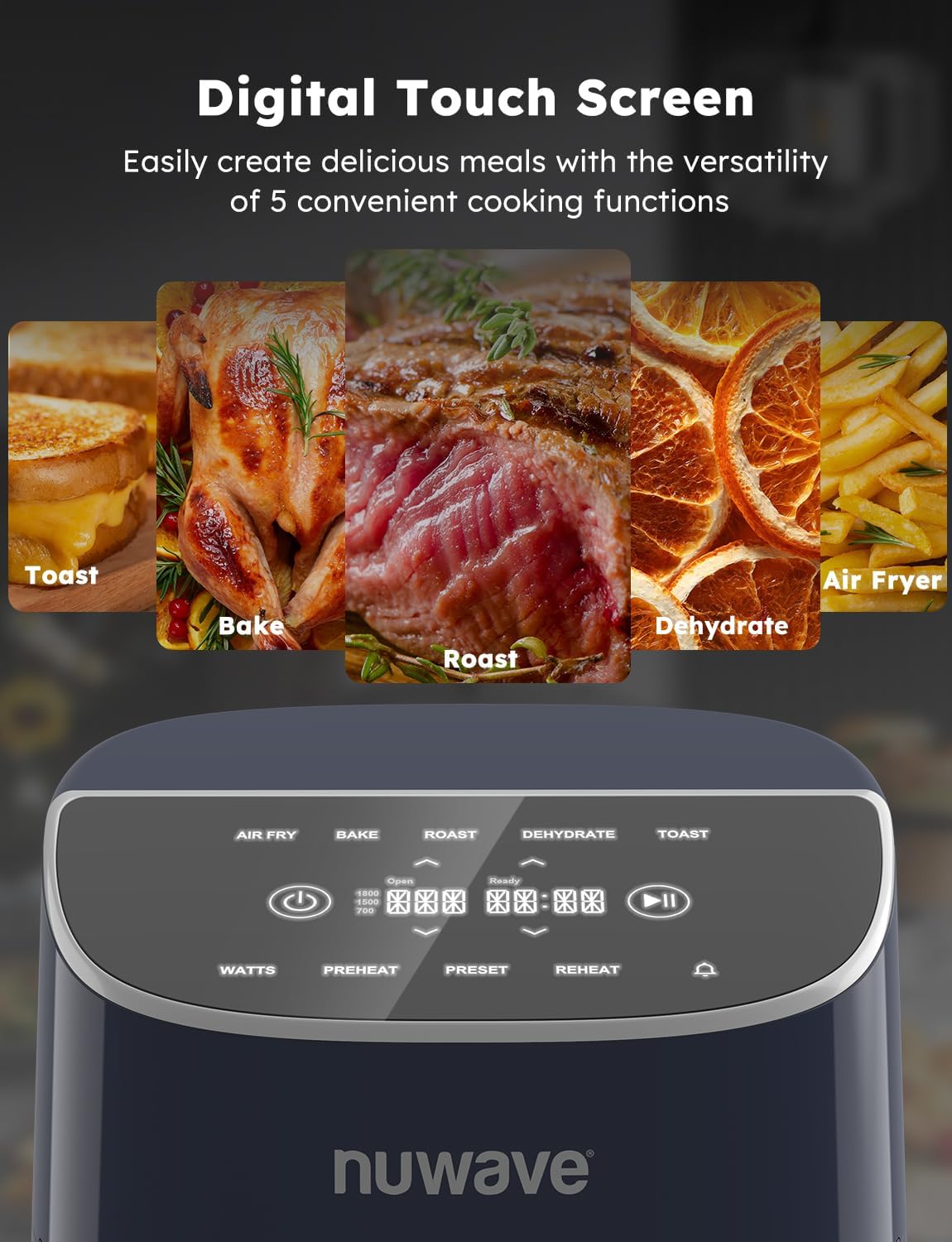 Brio Plus 8 Qt Air Fryer, PFAS Free, New Improved, Digital Touch Screen, Cool White Display, 50¡ãF~400¡ãF in Precise 5¡ã, 5 Cook Functions, 100 Presets 50 Memory, 3 Wattages 700, 1500, 1800