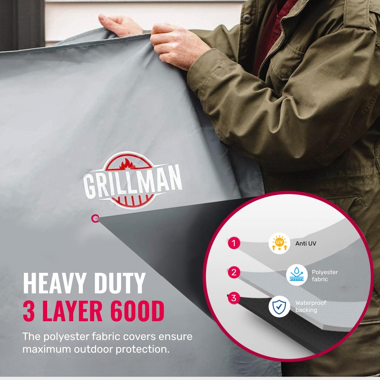 Grillman Grill Cover, BBQ Outdoor Grill Covers, Charcoal, Gas Grills, Waterproof, Rip-Proof, Weather-Resistant, Anti-UV, Barbecue Cover for Weber, Genesis, Charbroil, Nexgrill, etc (Gray, 58 Inch)