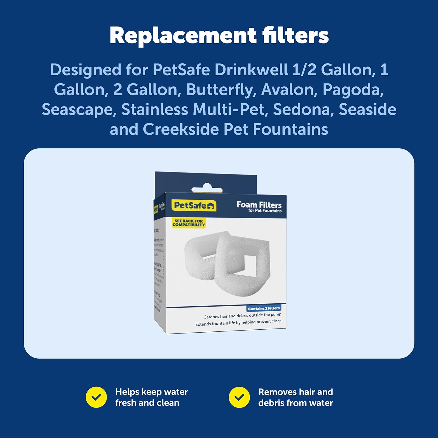 PetSafe Drinkwell Replacement Foam Filters - Improves Water Cleanliness - Protects Pump - Catches Hair Debris - Compatible with Ceramic, Stainless, Plastic Pet Fountains