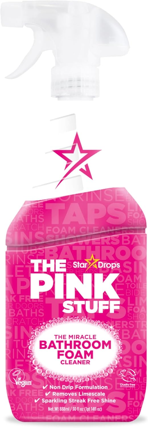 Stardrops - The Pink Stuff Miracle Bathroom Foam Cleaner, 30 fl oz ¨C Now 20% More! Powerful Foaming Action for Showers, Sinks, Tubs Tiles ¨C Removes Soap Scum, Limescale Grime with Ease