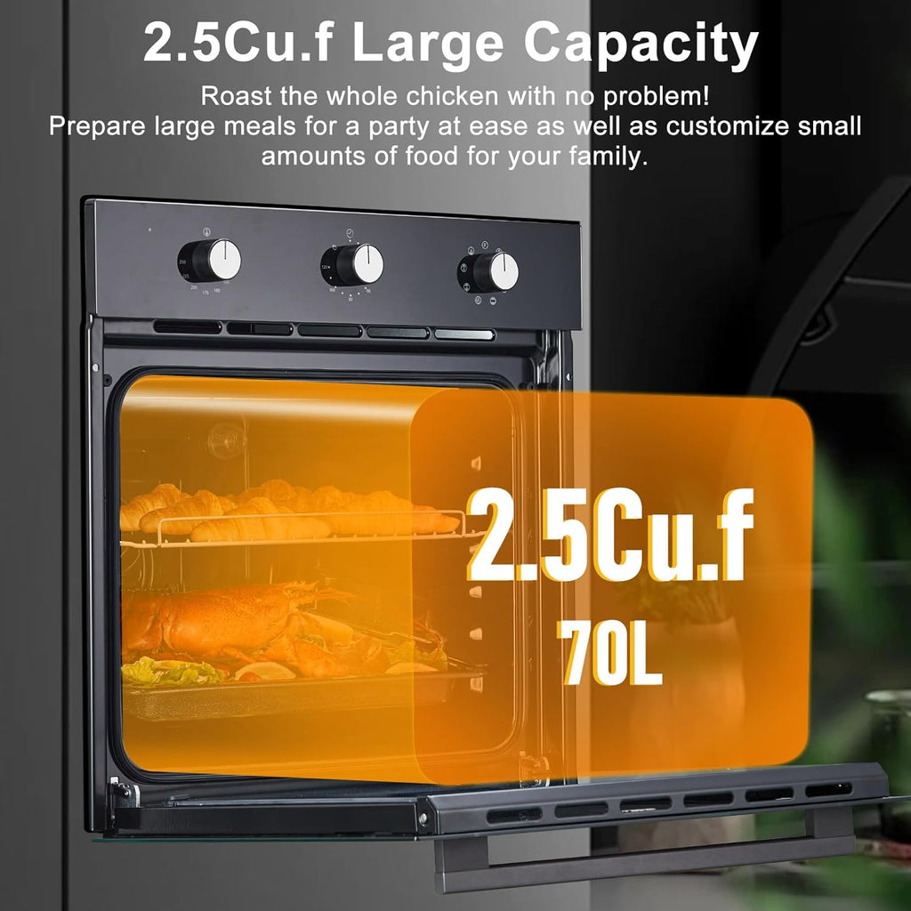 GarveeHom Singl Wal Ove 2 i Built-i Electri Oven wit Functions,Double-Laye Glas Door 3000W 240V 2.5Cu. Convectio Wal Ove i Stainles Stee fo Efficien Kitchen