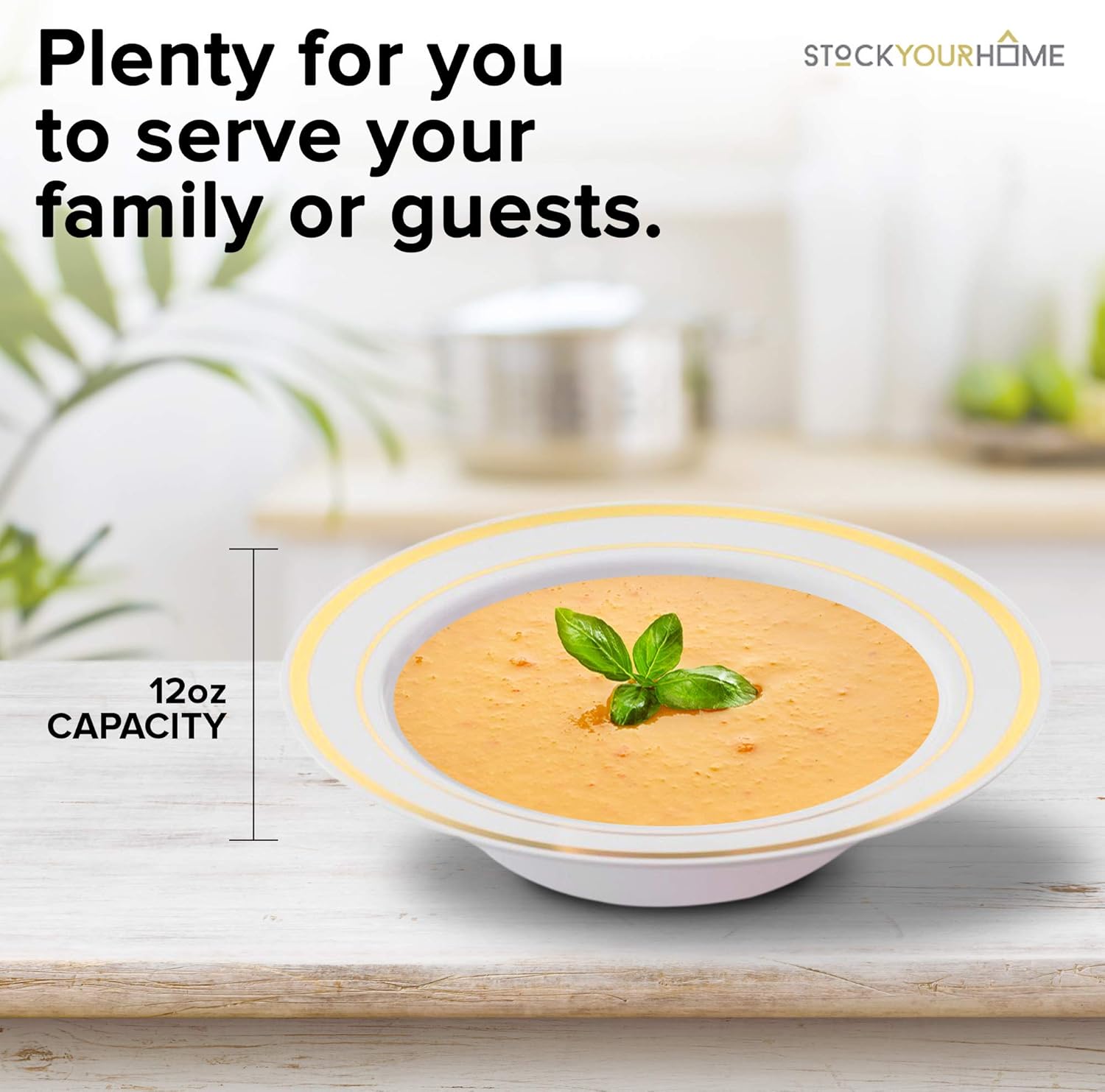 Stock Your Home Plastic Party Bowls (50 Pack) 12 Oz Elegant Disposable Dinnerware - Fancy Shatterproof Tableware for Catering, Holidays, Parties Supplies, Weddings, Catering, and Everyday Use (Gold)