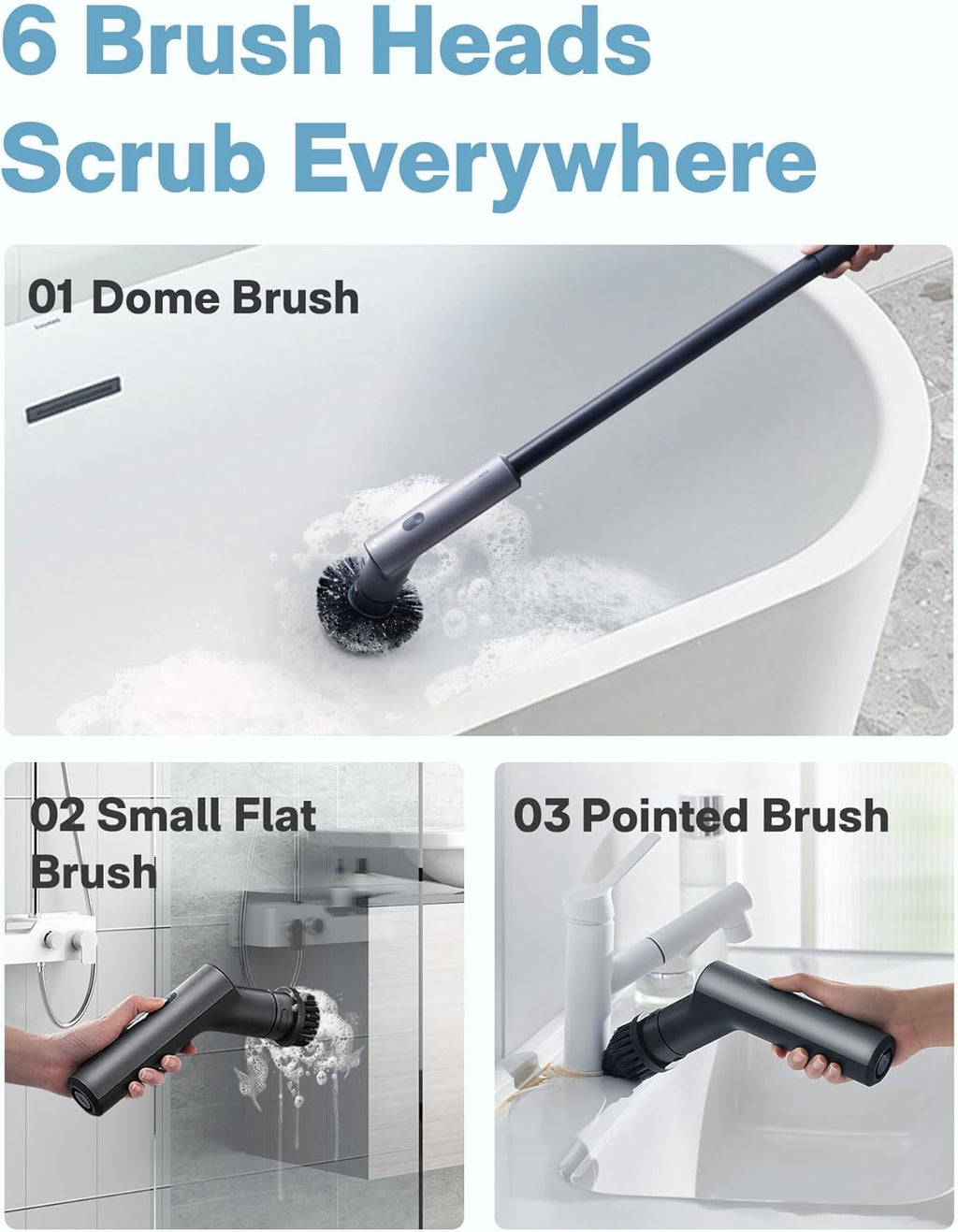 HOT Cordles Electri Spi Scrubber IPX Ful Bod Waterproo Bathroo Cleanin Brush Ma 2 in-lb Showe Scrubbe Brus wit Lon Handle Brus Heads Powe Scrubbe fo Bathroom Floor Tile