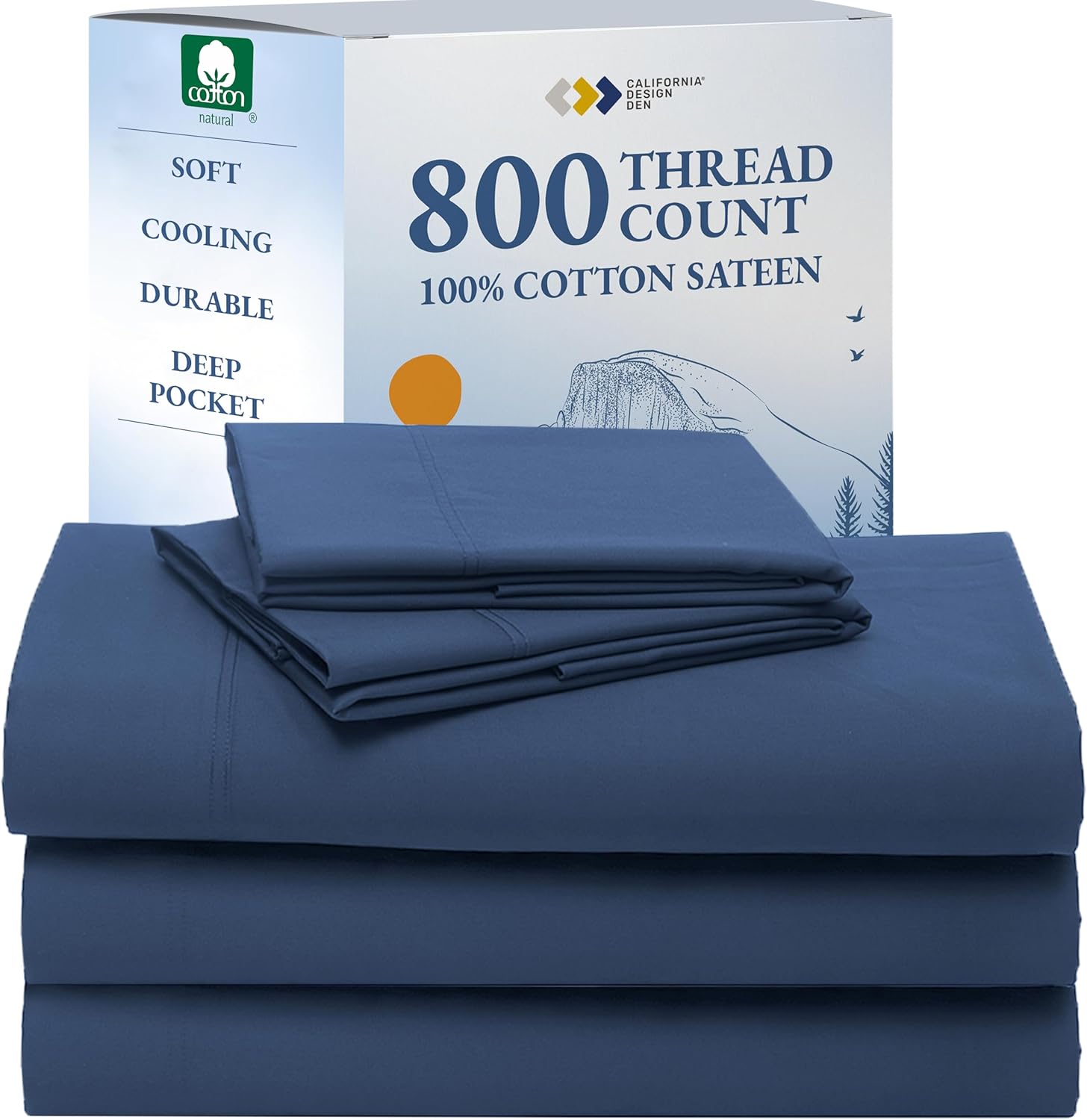 California Design Den Split King Sheets Sets for Adjustable Bed - Luxury Hotel 800 Thread Count Sateen, Natural 100% Cotton Bed Sheets, Deep Pockets Durable Bedding Set - Navy Blue
