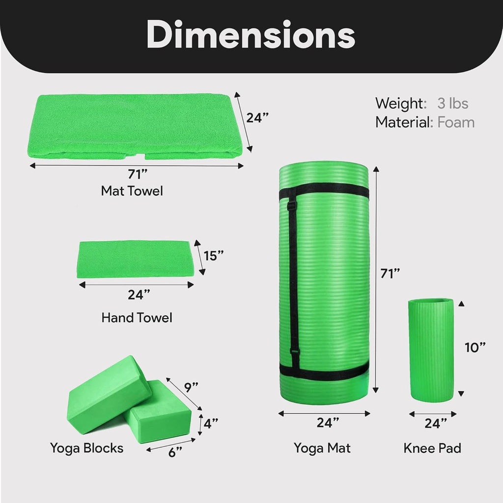 BalanceFrom 7-Piece Yoga Set with 71x24x0.5 Inches Extra Thick Mat and Carrying Sling ¨C Includes 2 Blocks, Stretch Strap, 2 Towels, and Knee Pad for Home, Studio, and Gym Workouts