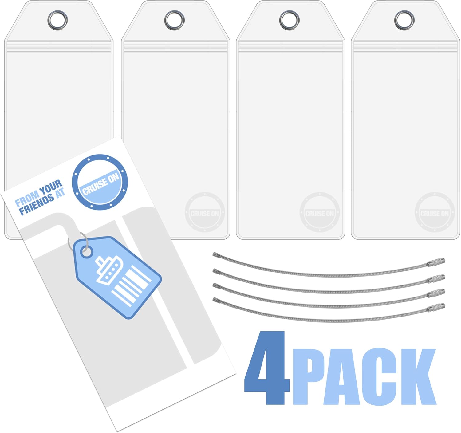 Cruise On NCL Cruise Luggage Tag Holder (4 Pack) ¨C Fits Printed Norwegian Ship Tags ¨C 2025 & 2026 Cruise Essentials ¨C Clear, Durable & Waterproof Luggage Tags for Smooth Sailing