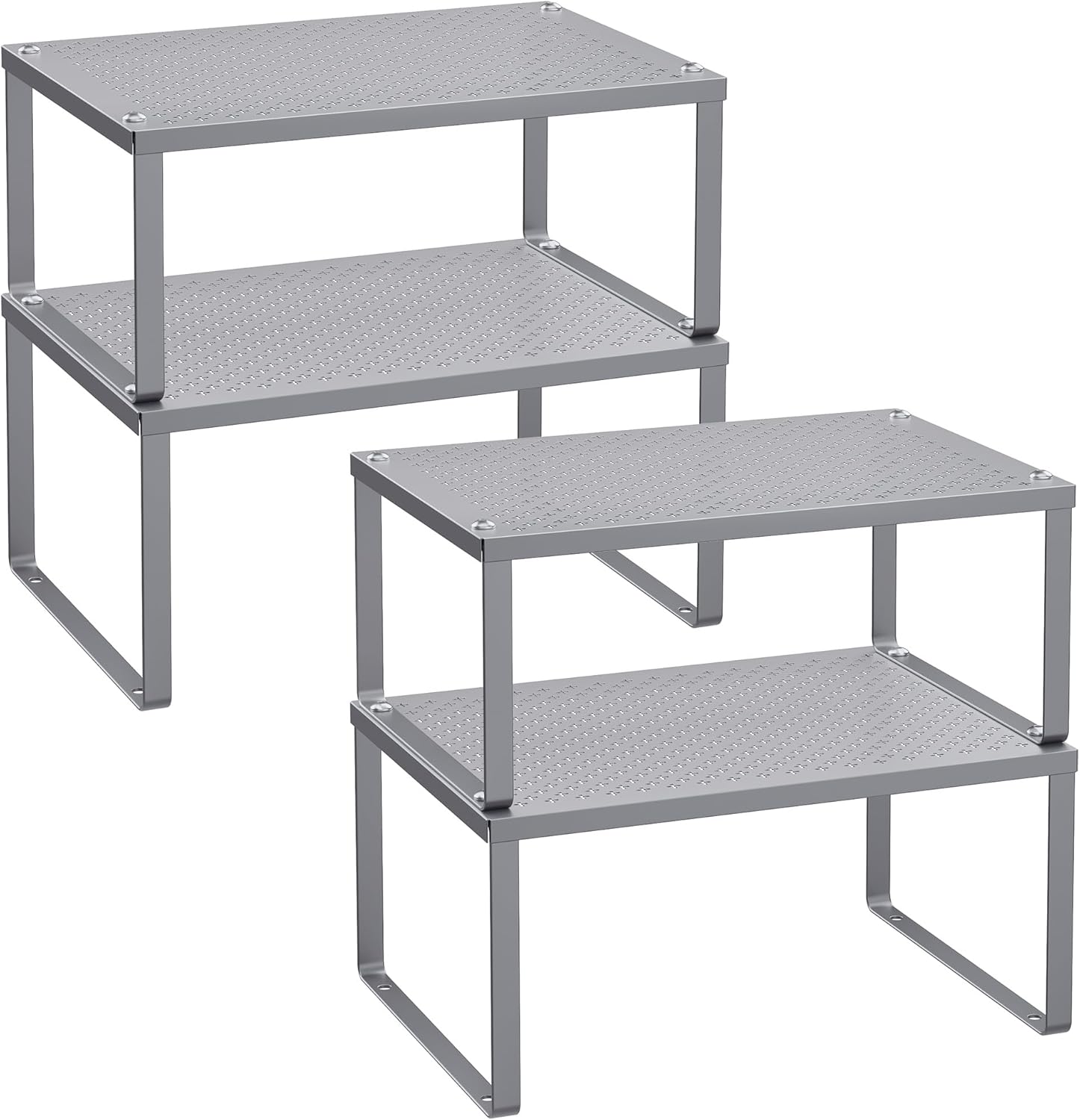 SONGMICS Spice Racks, Set of 4 Metal Cabinet Shelf Organizers, Countertop Organizers, Shelf Risers, Stackable, Expandable, Silver UKCS006S01