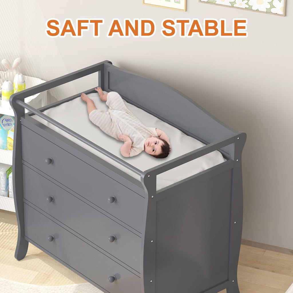 Woode Diape Changin Table Bab Diape Changin Statio Infan Nursin Tabl wit Drawers Safet Rai Strap Moder Bab Changin Tabl fo Bedroom Nursery