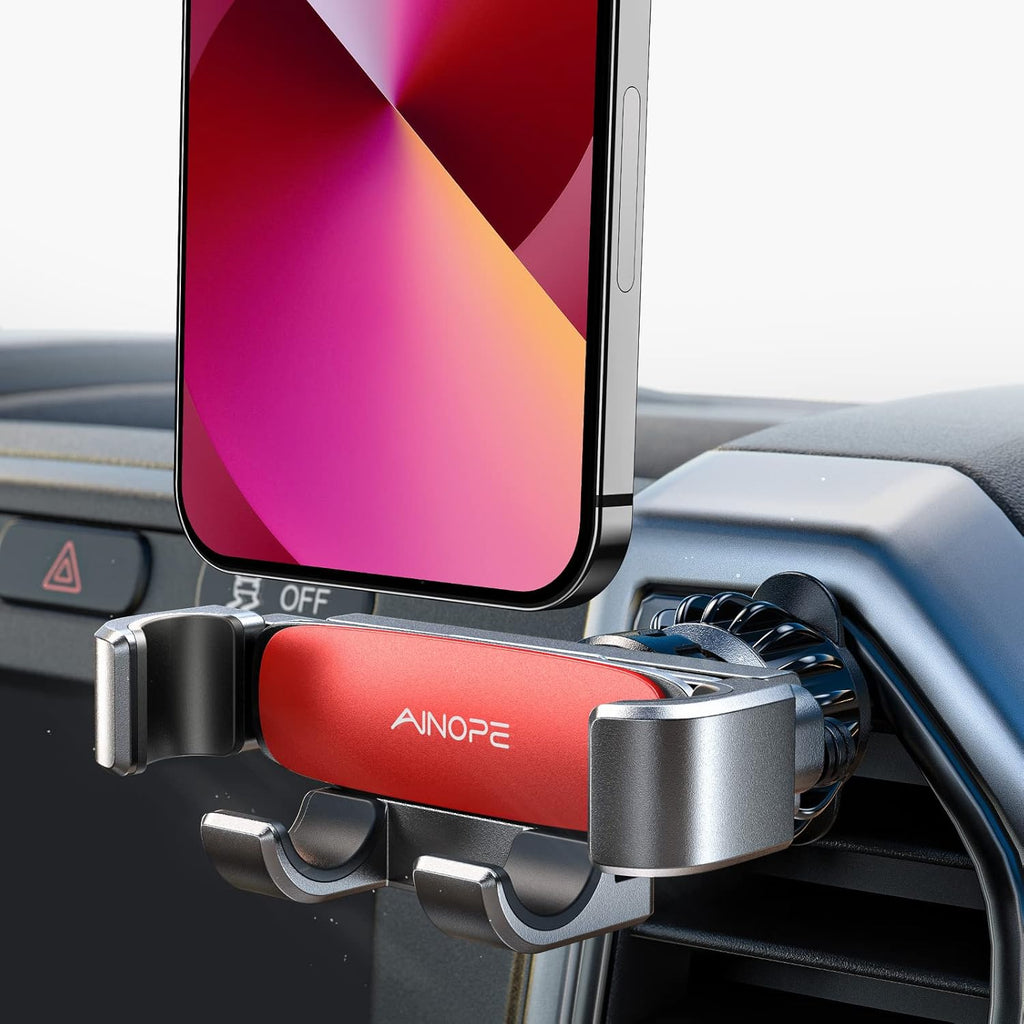 Car Phone Holder Mount Vent 2025 Gravity Air Vent Phone Holders for Your Car for iPhone 16 Pro Max with Vent Clip Hand Free Cell Phone Car Mount Holder for iPhone 15 Plus Samsung Red