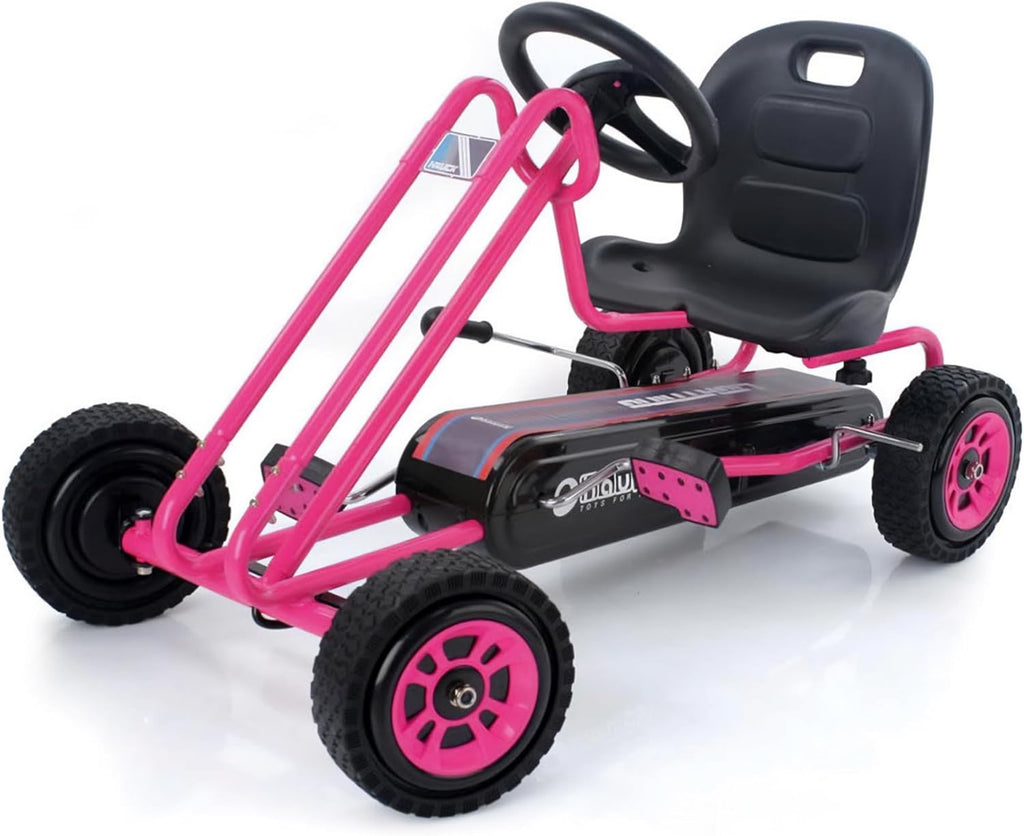 hauck Kids Pedal Go Kart, 4 Wheel Bike Cart, Ages 4-8, Lightning Ride, Pink - Outdoor Bicycle Karts with Plastic Wheels for Boys and Girls