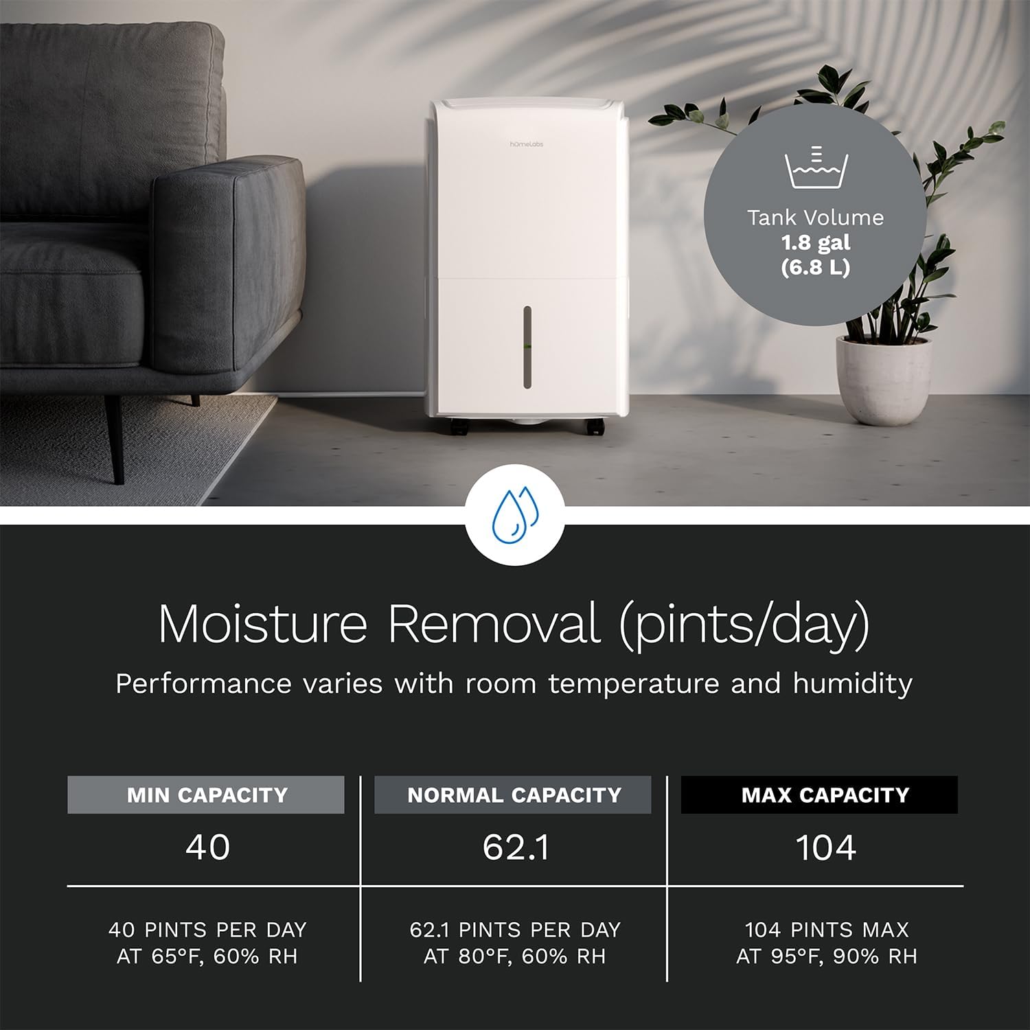 hOmeLab Dehumidifie fo Home Office Basement wit Powerfu Moistur Removal Humidit Control Aut Shut-off Quie Operatio 6,00 S F Room (4 Pin MA 10 Pin a 95¡ãF 90 RH wit Pump