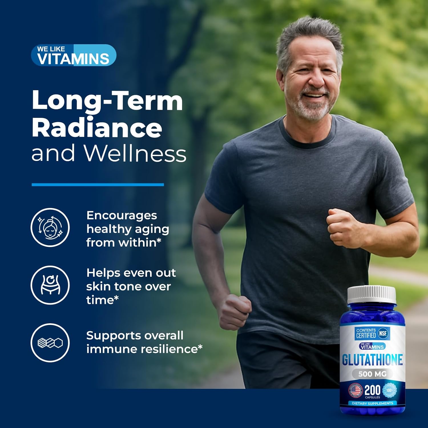We Like Vitamins | NSF Certified Glutathione Supplement | Manufactured in USA | Highly Bioavailable | L-Glutathione Antioxidant Support|500mg Per Serving | 200 Capsules
