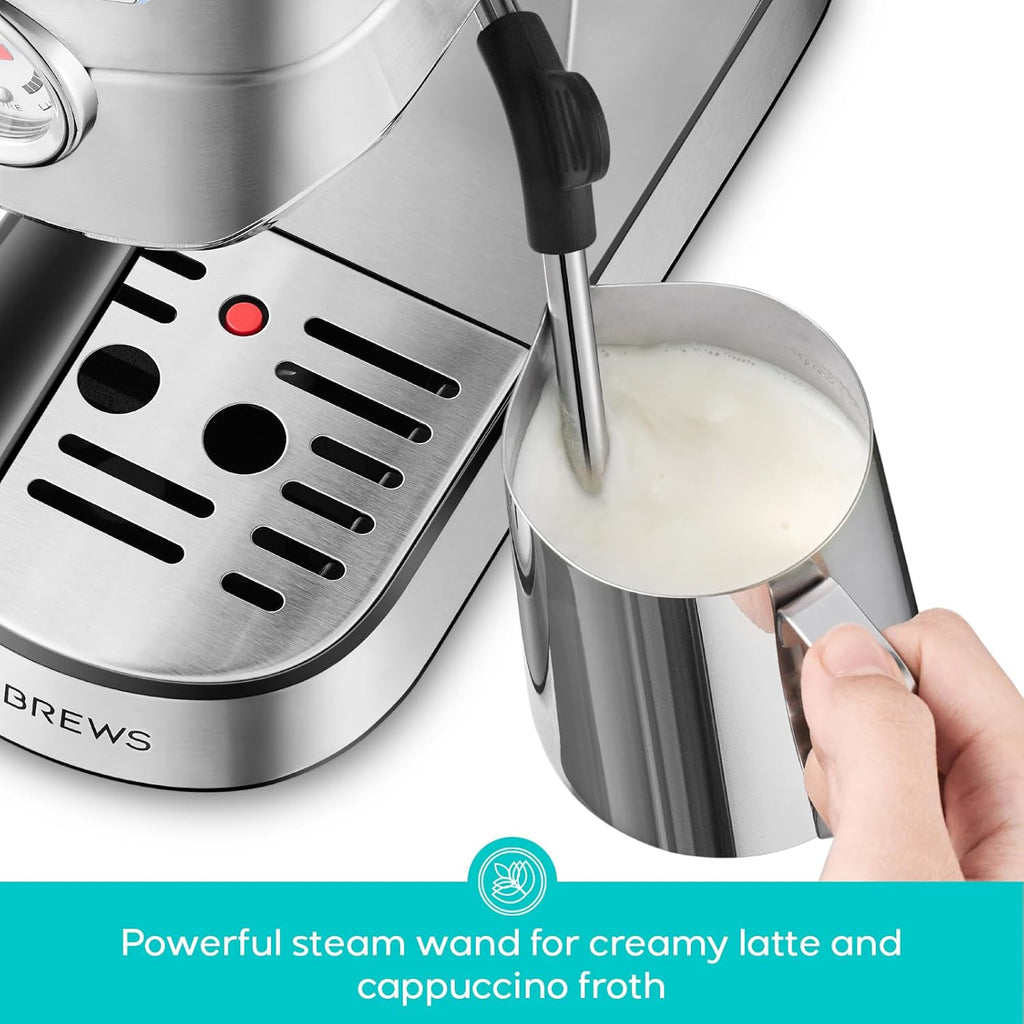 CM5418 Espresso Machine 20 Bar, Compact Espresso Maker with Steam Milk Frother, Stainless Steel Coffee Machine with 34oz Removable Water Tank for Cappuccino, Gift for Women or Men, Silver