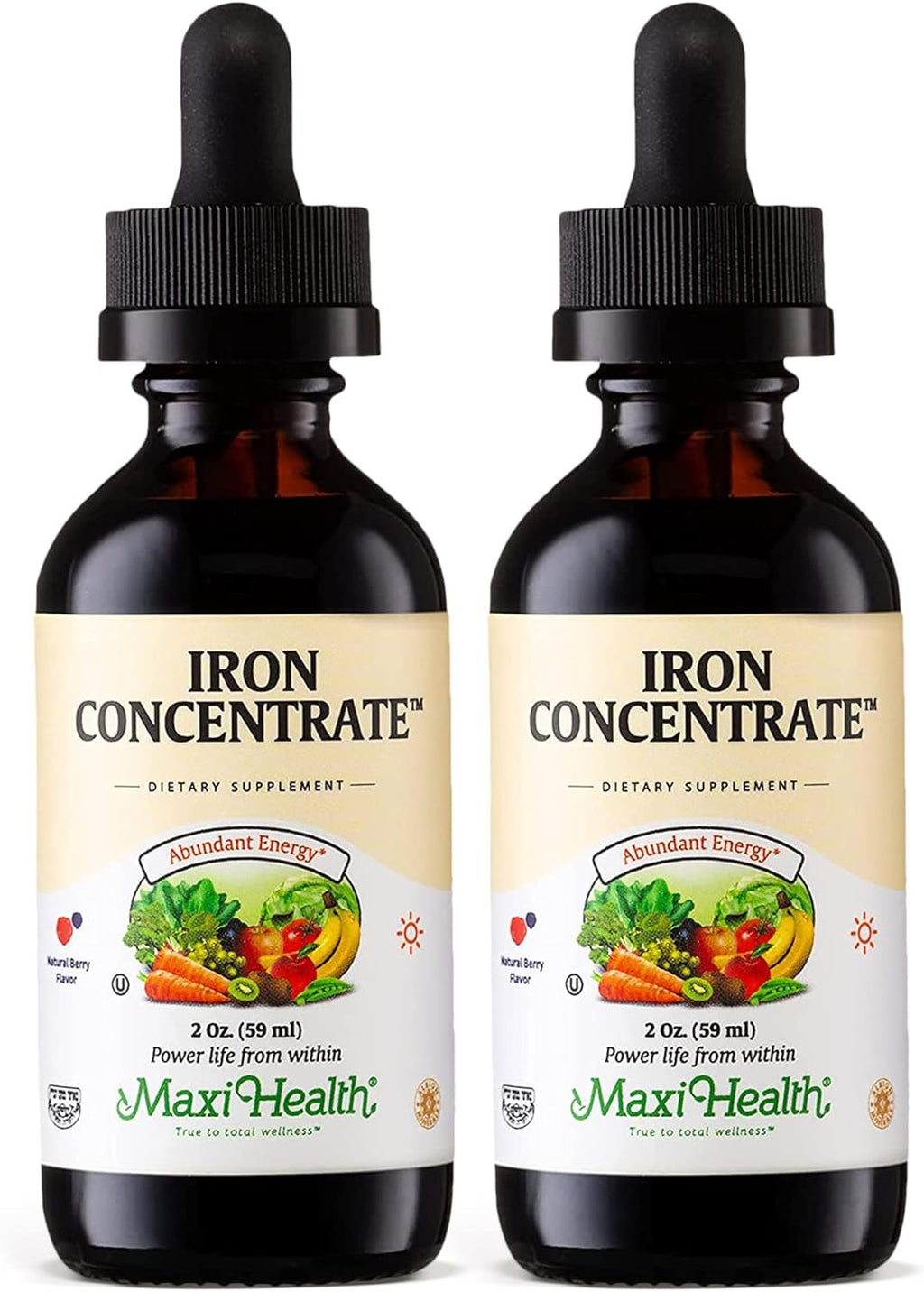 Maxi Health Iron Supplement 15mg Per ML ¨C Increase Energy and Blood Levels Without Nausea or Constipation ¨C Liquid Iron Drops for Men, Women, and Kids ¨C 2 oz. (2 oz, 2 Pack)