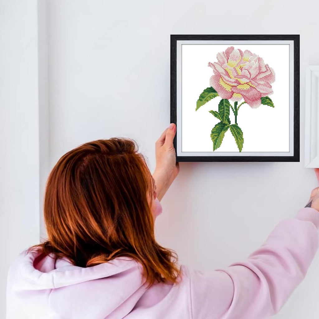 DIAMON DOT Pin Ros wit Fram Flowe Diamon Paintin Kit fo Adult Diamon Ar Kit Relaxin Creativ Craf Ki wit Dot Gem 14inchx10.9inch