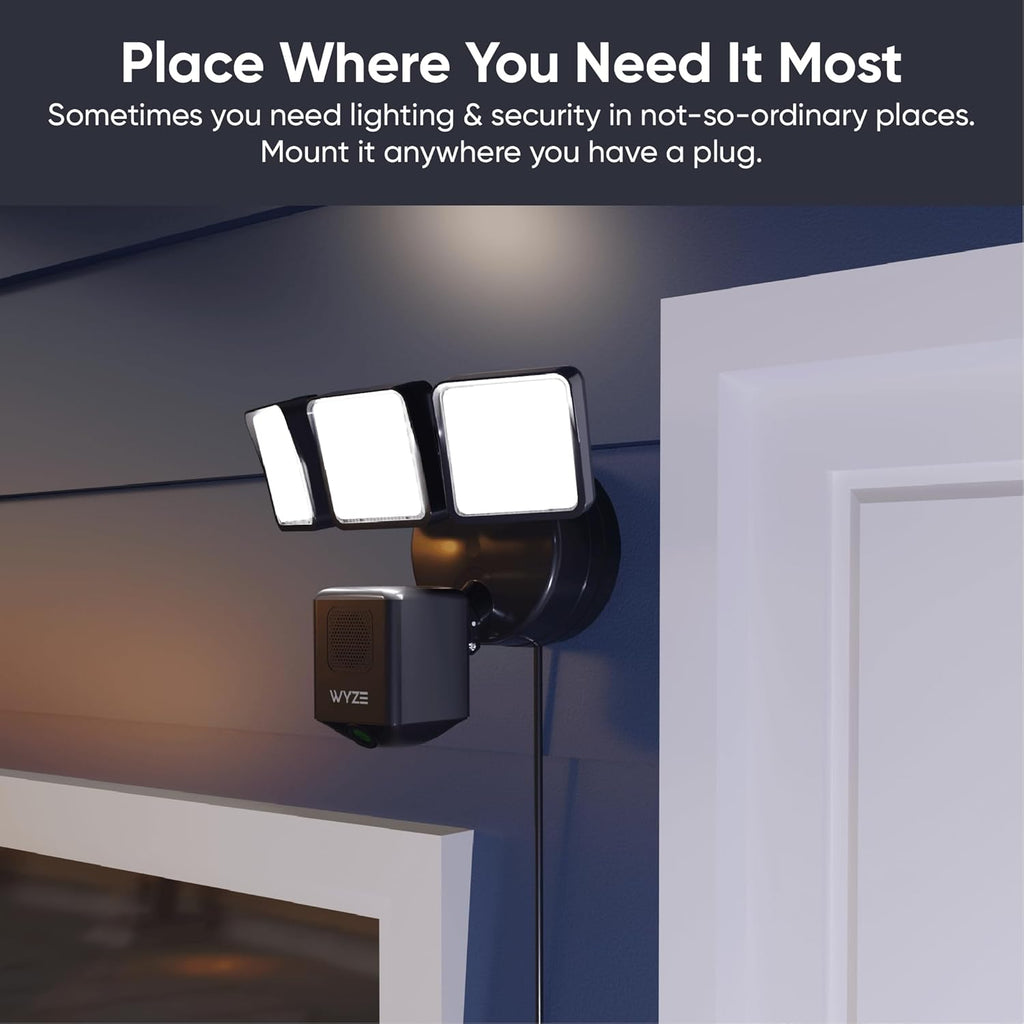 WYZ Floodligh Camer v wit Plug-i Mount 2 H Outdoo Securit Camera Colo Nigh Vision Motio Activated Electrica Bo wit 20f Weather-Resistan Powe Cable Eas Installatio (White)