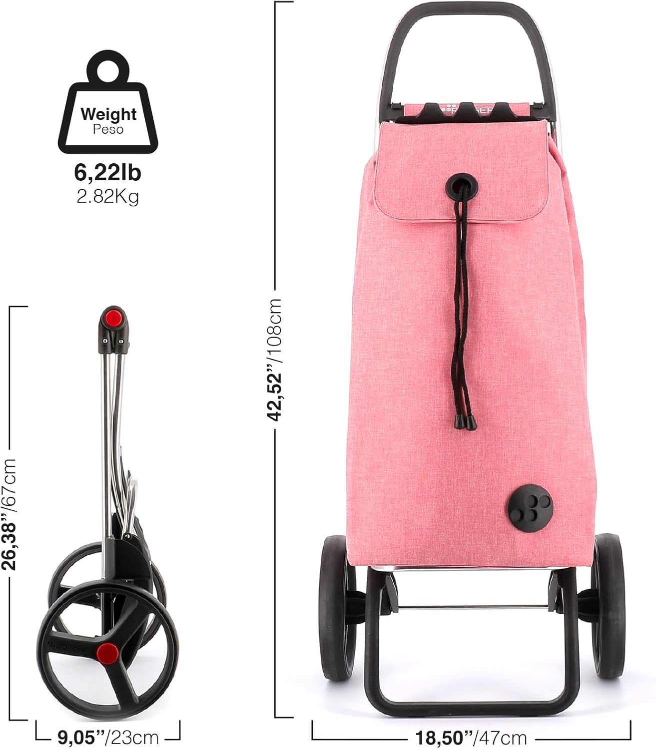 ROLSER Foldable Grocery Shopping Cart with Wheels | Collapsible Personal Folding Cart for Groceries | Durable & Portable | Coral