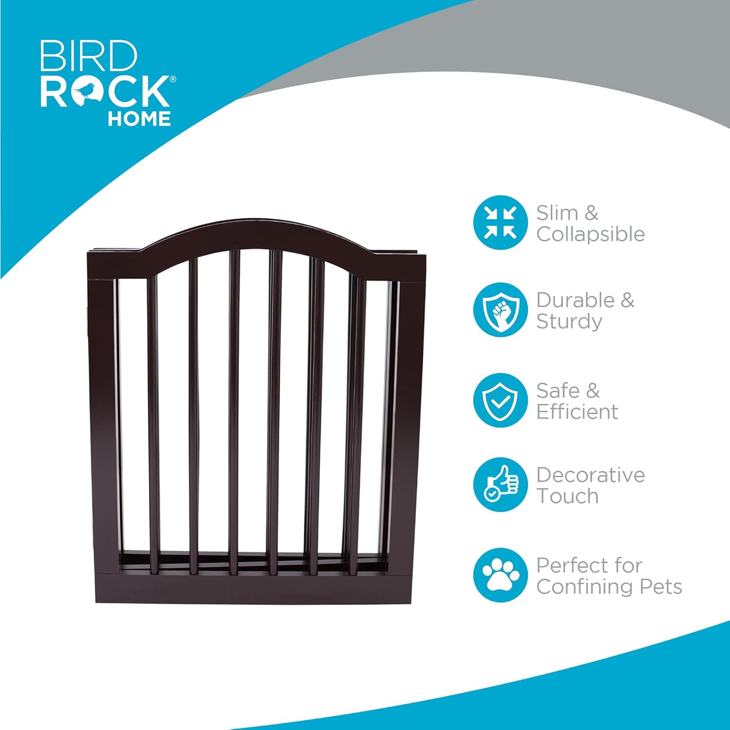 INTERNET'S BEST Arched Top Dog Gate | 4 Panel, 24inch H Wooden Pet Barrier for Dogs or Cats | Freestanding Folding Room Divider for Doorways, Hallways, Stairs, and Porch | Portable, Extra Wide | Espresso