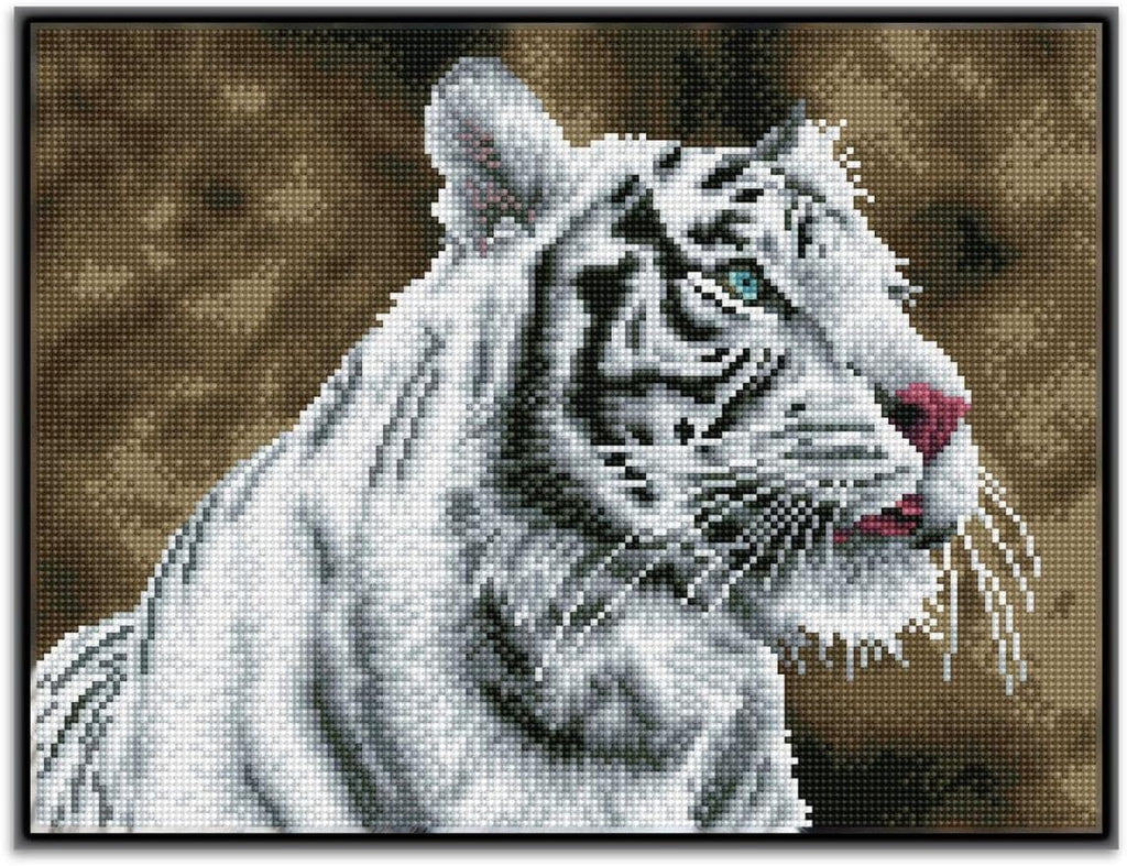 DIAMON DOT Tigr Blan Pre-Frame Ki Anima Diamon Paintin Kit fo Adult Diamon Ar Kit Relaxin Creativ Craf Ki wit Dot Gem 12.2inchx16.1inch