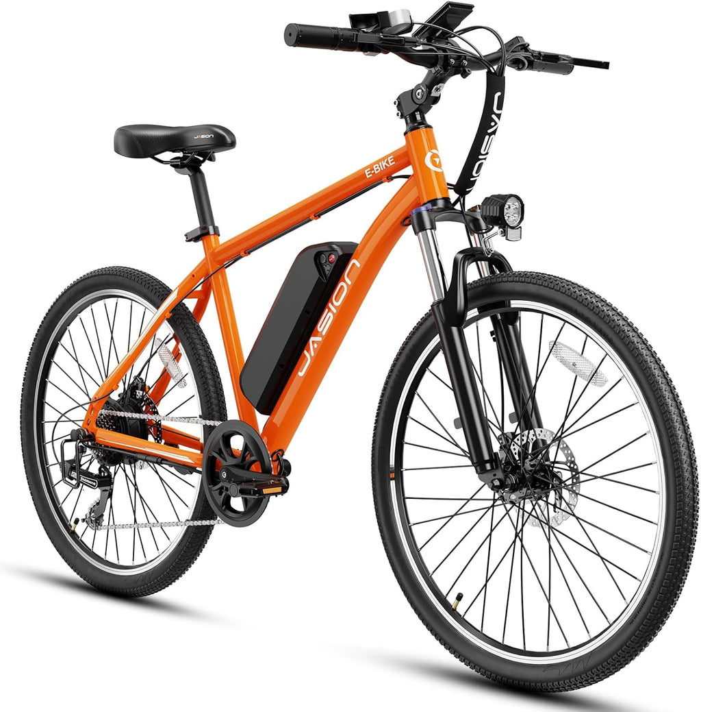 Jasion EB5 Electric Bike for Adults with Peak 750W Brushless Motor, 40Miles 20MPH Commuting Electric Mountain Bike with 360Wh Removable Battery, 7-Speed, 26inch Tires and Front Fork Suspension