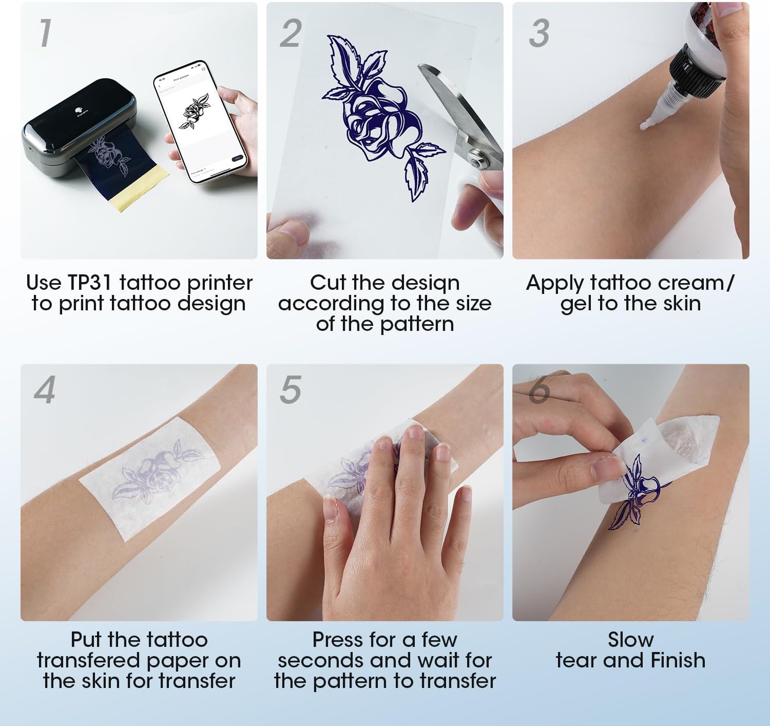 Phomem TP3 Tatto Transfe Pape Onl Fo TP3 Tatto Machine Printer 3.15inc 5.24inc Transfe Paper 100Pcs