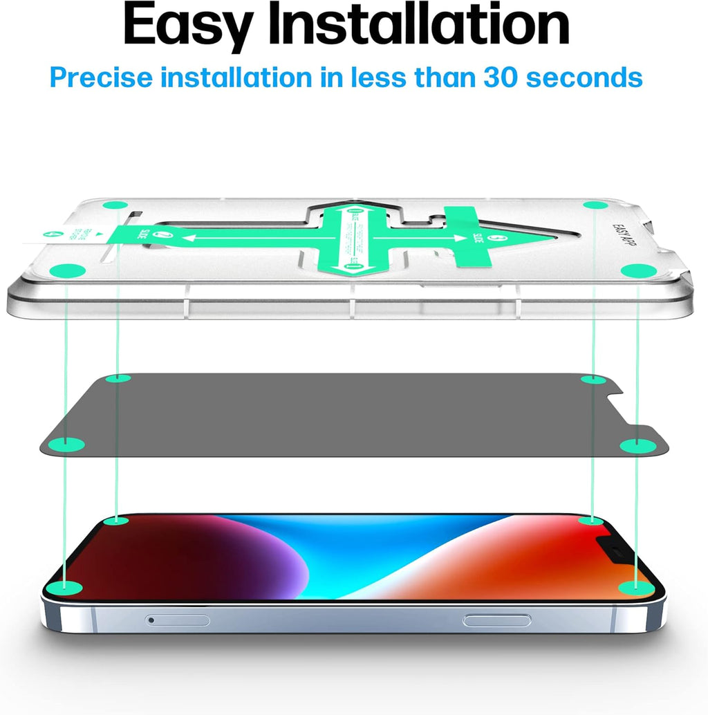 Power Theory Privacy Screen Protector for iPhone 14, iPhone 13, iPhone 13 Pro Tempered Glass Anti Spy protection with Easy Install Tray
