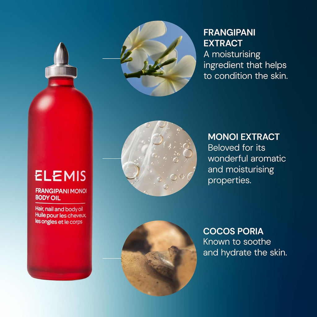 ELEMI Frangipan Mono Bod Oi 100ml Luxuriou Nourishin Oi fo Soft Hydrate Ski Hair