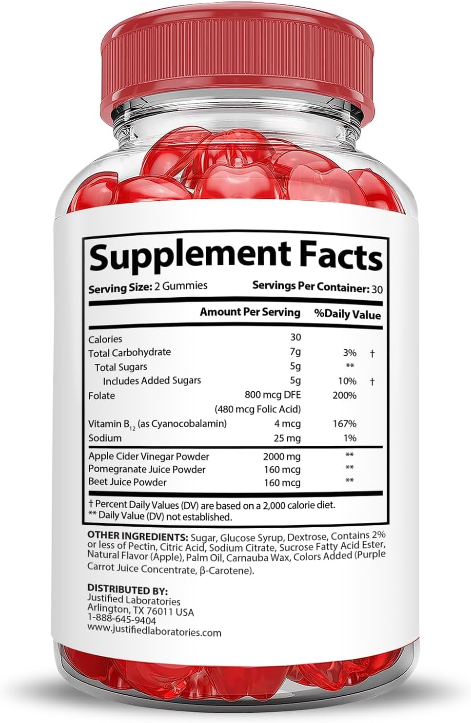 Justified Laboratories Trim Tummy Keto ACV Gummies Extreme 2000MG Trim Tummy Keto Gummies Apple Cider Vinegar Formulated with Pomegranate Beet Juice Powder B12 Vegan Non GMO 60 Gummys