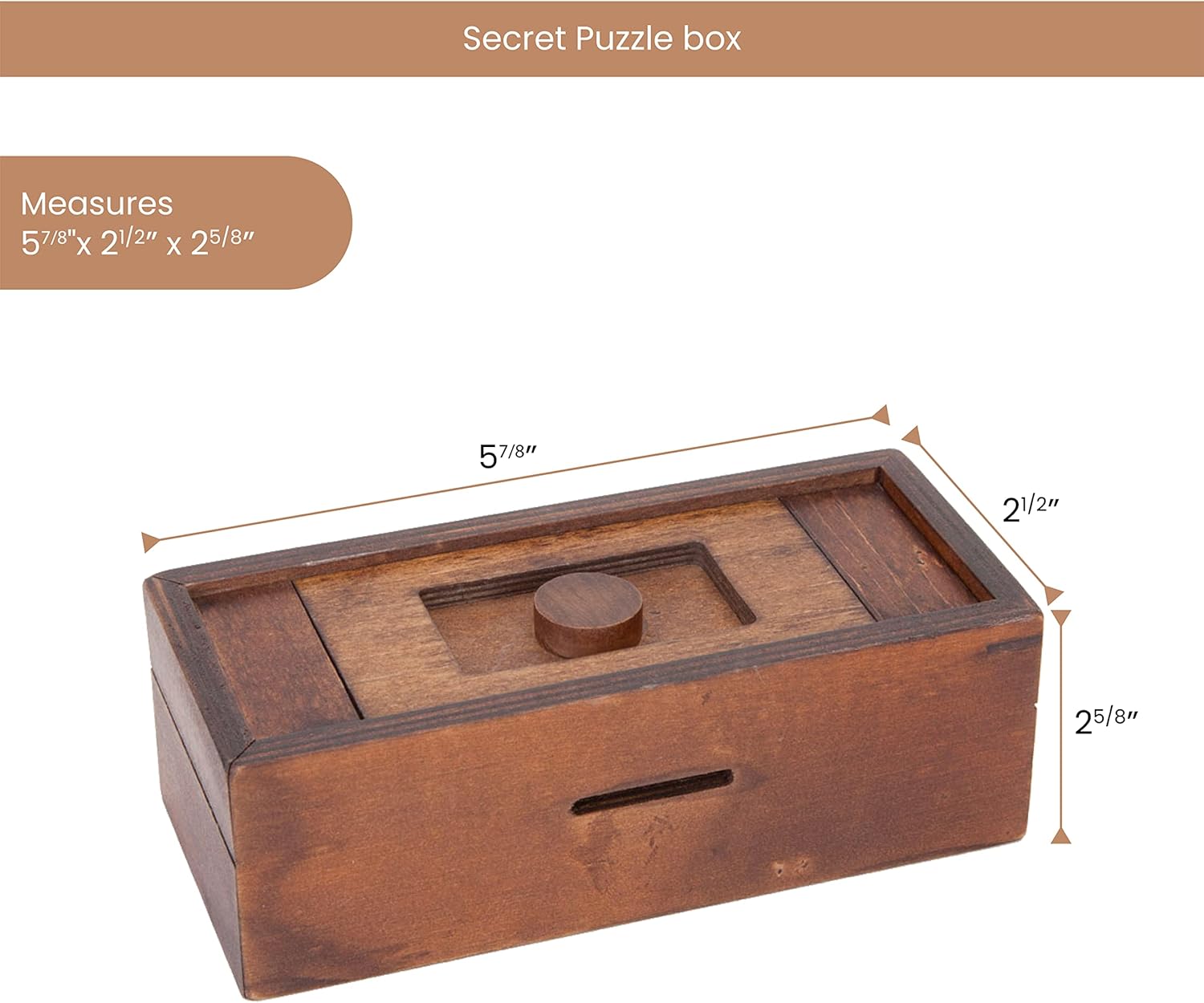 Bits and Pieces Secret Money Puzzle Box - Camouflage Your Cash Money Holder - Wooden Brain Teaser - Wooden Secret Hidden Compartment (Single Knob Puzzle Box)