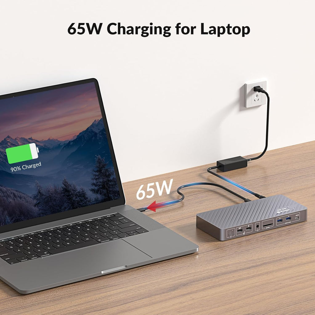 AV Access Docking Station Dual Monitor for Laptop & Desktop, KVM Switch 2 Monitors 2 Computers with Ethernet, EDID, 4K@60Hz Dual Display, 4xUSB-A, 1xUSB-C, Power Supply for Laptop, Audio, SD