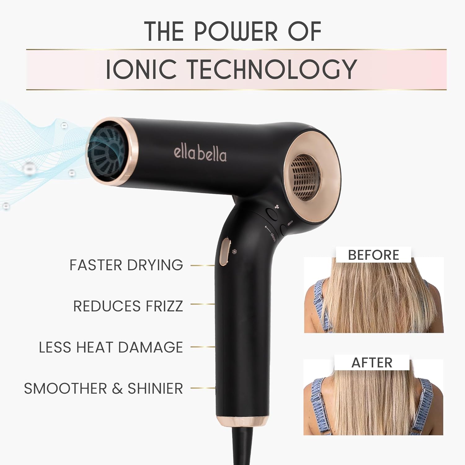 ELL BELLA Professiona Ioni Hai Drye (Foldable Negativ Io Blo Drye Perfec fo Trave Intelligen Hea Contro Rapi Dryin Speed Lightweigh Desig Lo Nois Technology