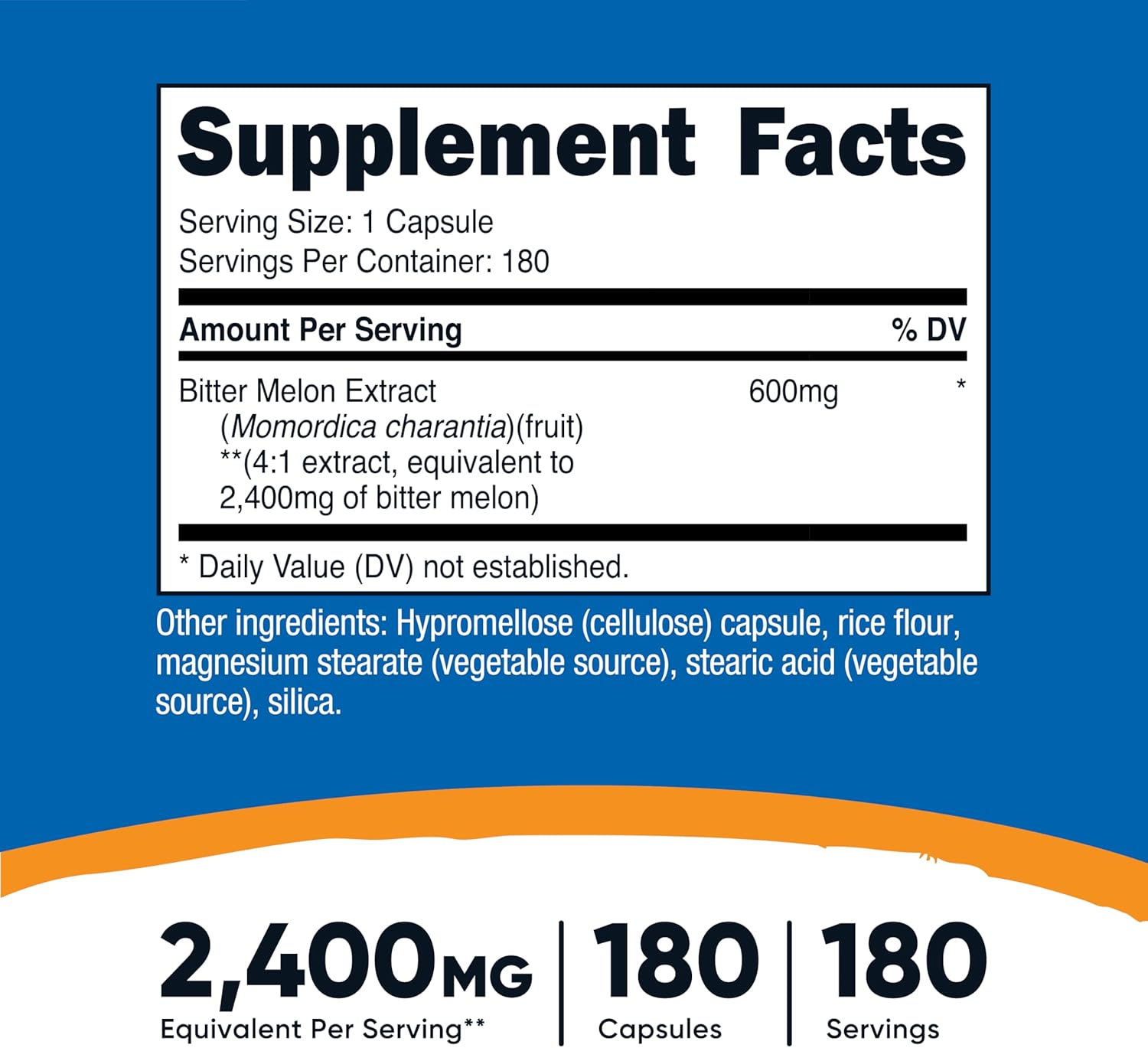 Nutricost Bitter Melon 600mg (2,400mg Equivalent), 180 Capsules - Gluten Free, Non-GMO