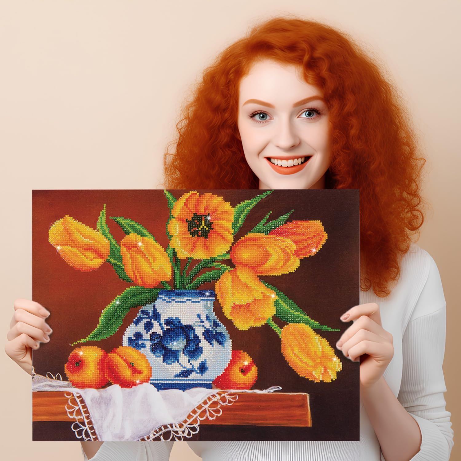 DIAMON DOT Yello Tulip Partia Dril Roun Dot Diamon Paintin Ki fo Adults 16''x20''