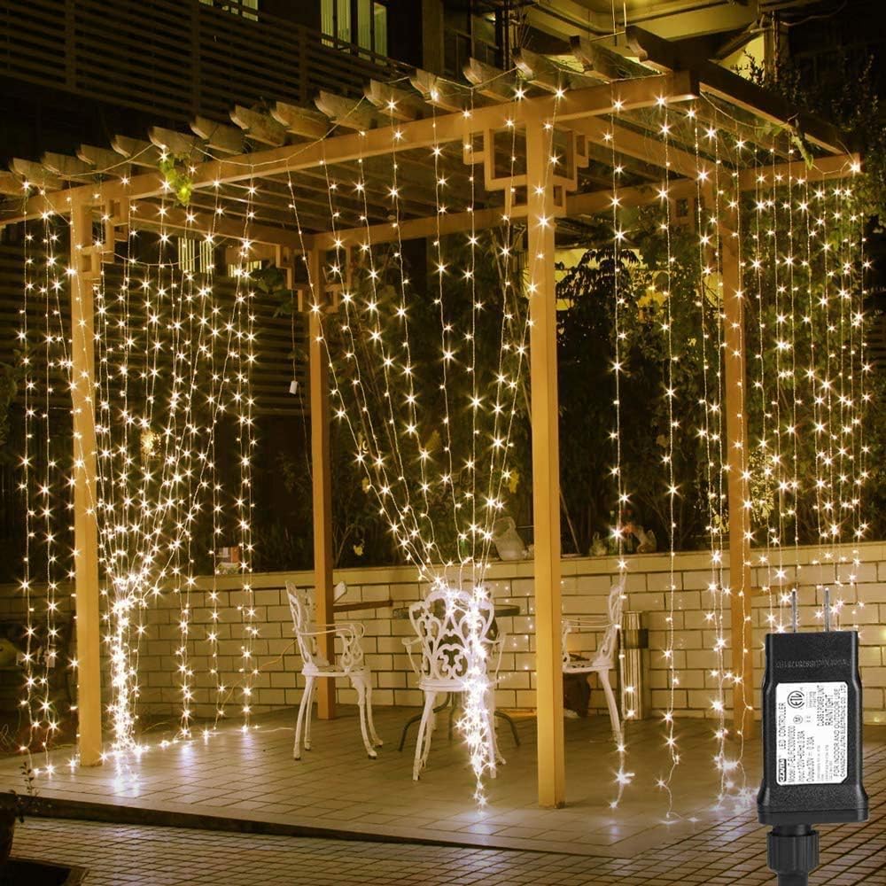 Lighting EVER 306 LED Curtain Lights with 18 Hang Down String Lights, 10¡Á10 ft Plug in Hanging Fairy Lights for Bedroom Wall Window, Twinkle Backdrop Lights for Wedding Patio Gazebo (NOT Connectable)