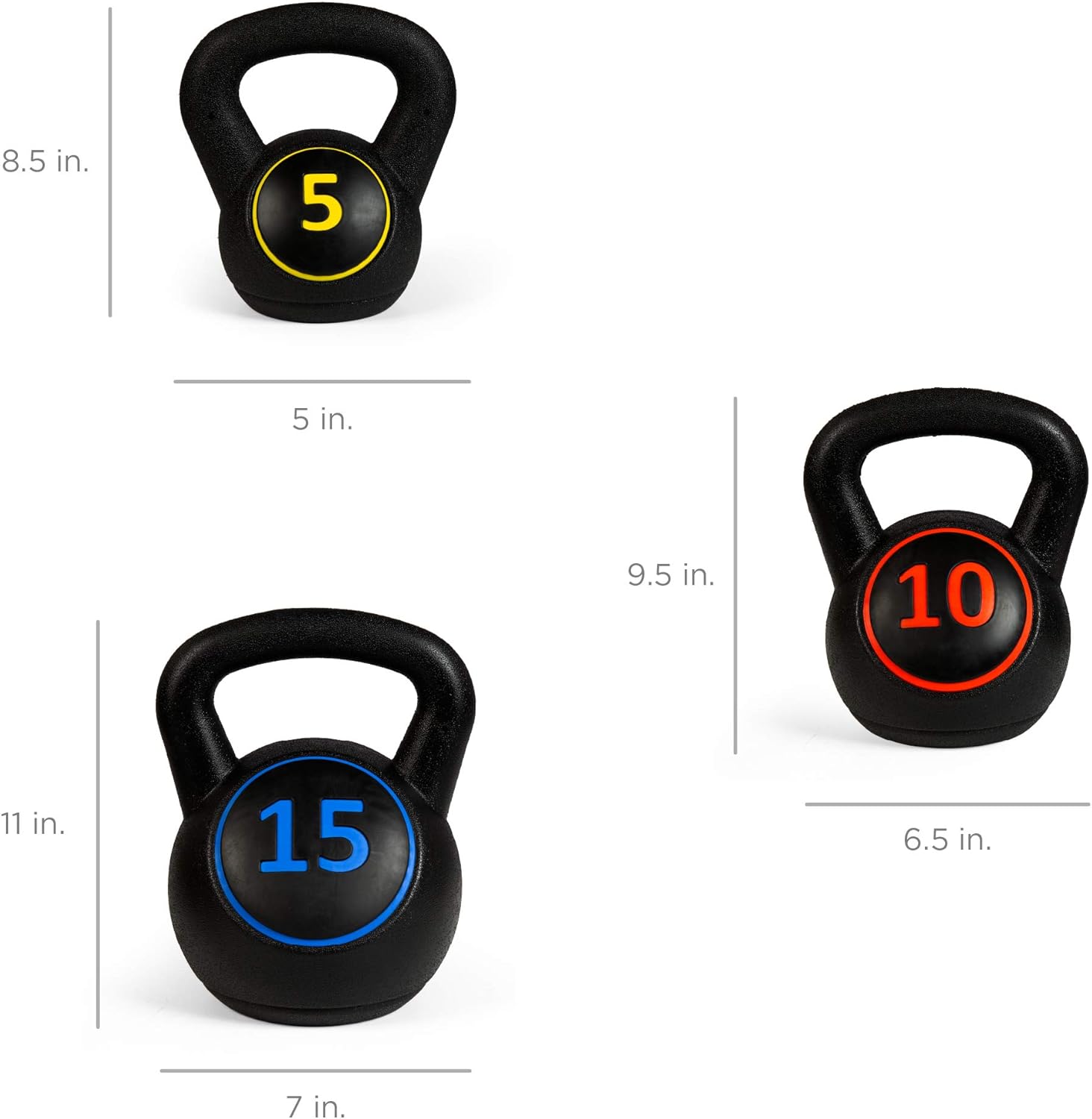 Bes Choic Product 3-Piec Kettlebel Se wit Storag Rack HDP Coate Exercis Fitnes Concret Weight fo Hom Gym Strengt Training HII Workou 5lb 10lb 15lb