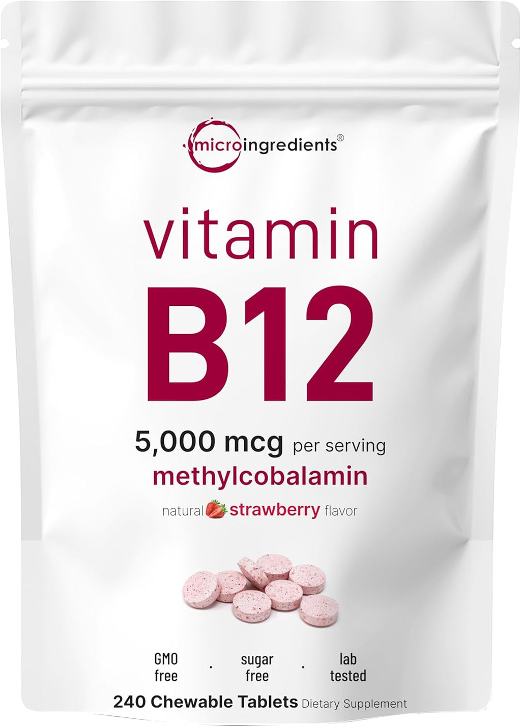 Micr Ingredient Vitami B1 5,00 mc Methylcobalami 24 Chewabl Tablet Fas Dissolve Natura Strawberr Flavo Support Energ Metabolis Healt Vegan Non-GMO Glute Free
