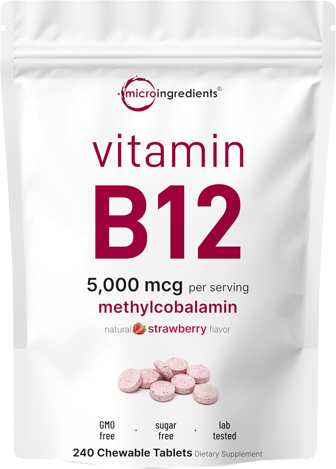 Micr Ingredient Vitami B1 5,00 mc Methylcobalami 24 Chewabl Tablet Fas Dissolve Natura Strawberr Flavo Support Energ Metabolis Healt Vegan Non-GMO Glute Free