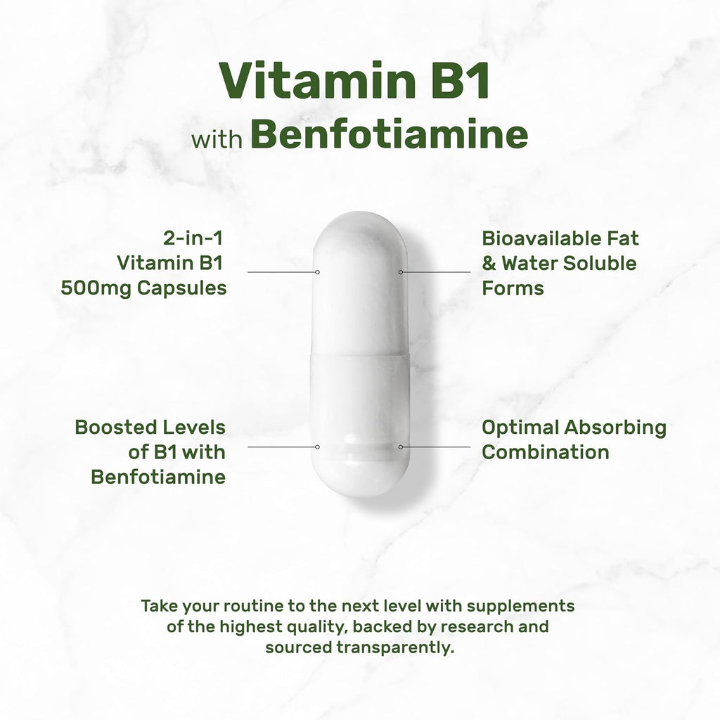 DEA SUPPLEMEN Vitami B 500m wit Benfotiamine 24 Capsule  i Enhance Formul Fa Wate Solubl Thiamin B Supplemen Thir Part Tested Non-GMO N Gluten